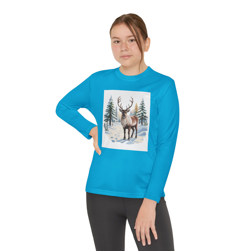 Youth Long Sleeve Tee — Winter Deer Forest Graphic