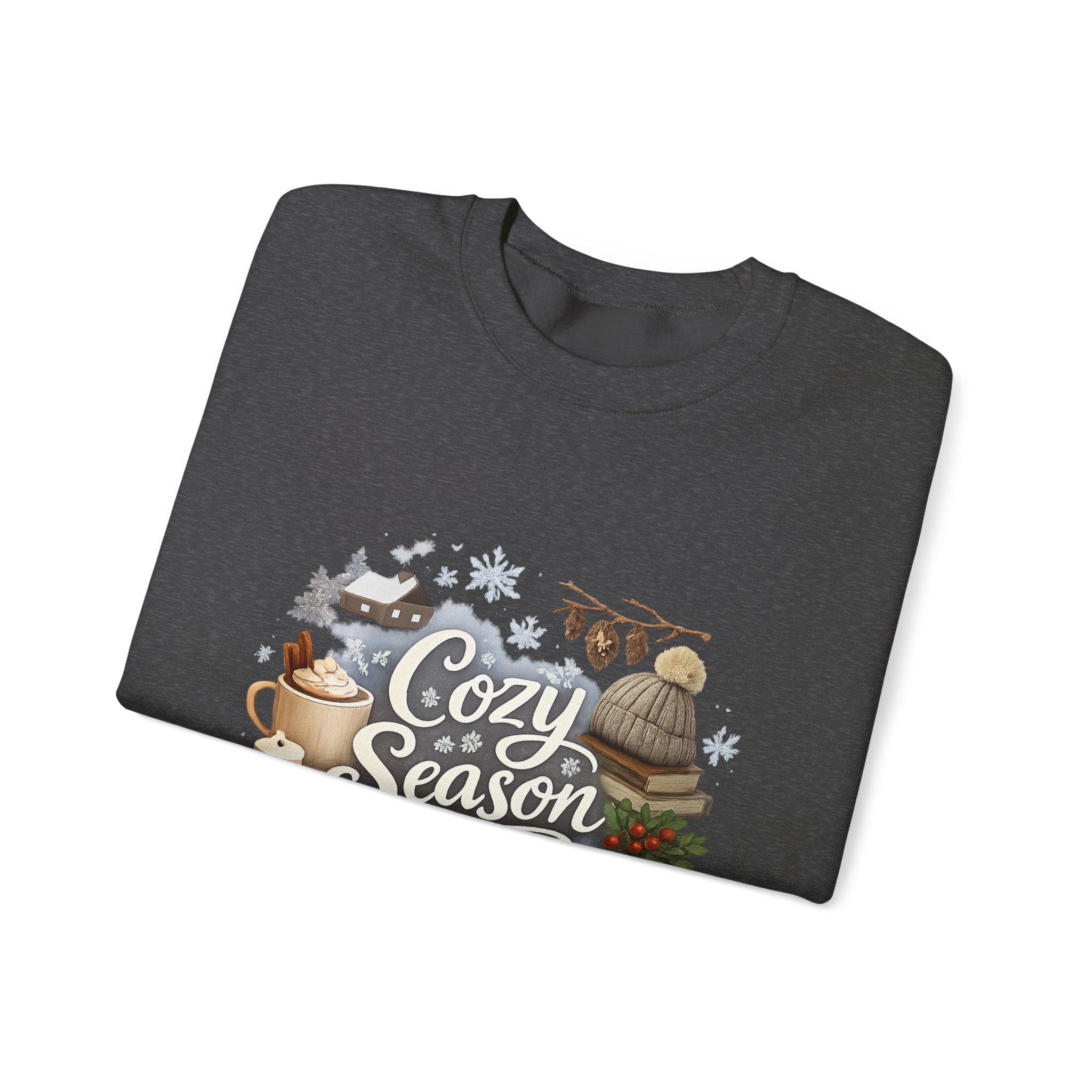 Cozy Season Sweatshirt — Winter Cabin Hot Cocoa & Knit Hat Crewneck