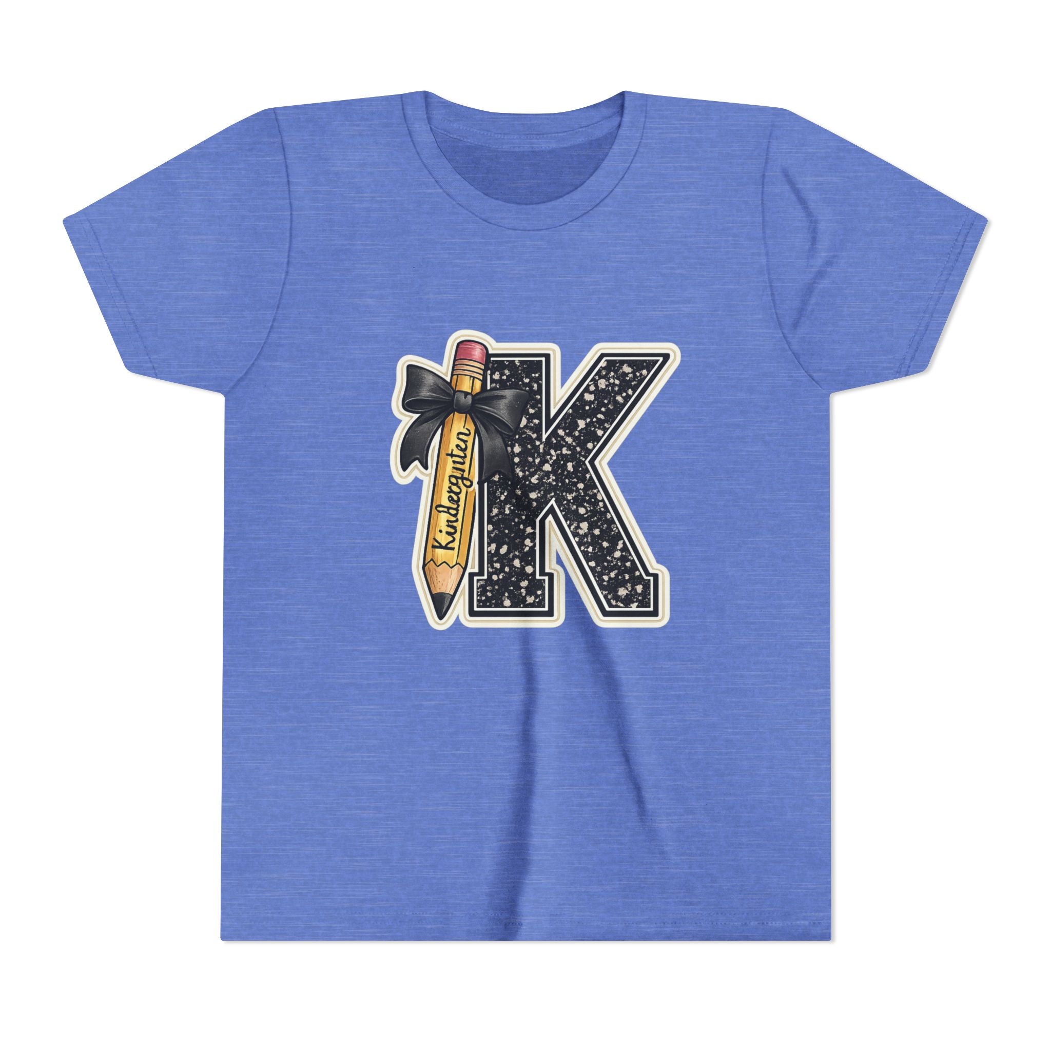 Youth K Monogram Pencil Tee — Kids Initial Letter K School Shirt