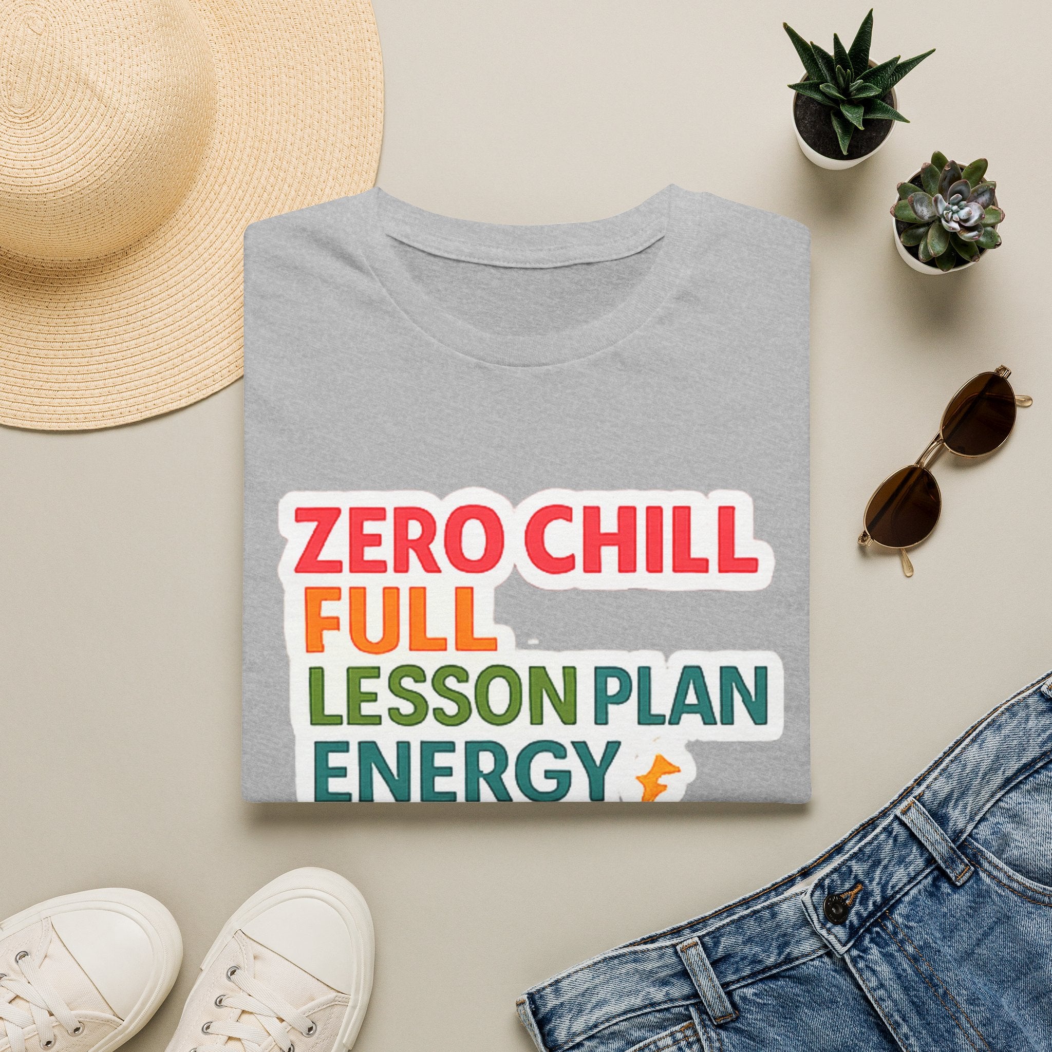 Teacher T-Shirt — "Zero Chill, Full Lesson Plan Energy" Colorful Graphic Tee