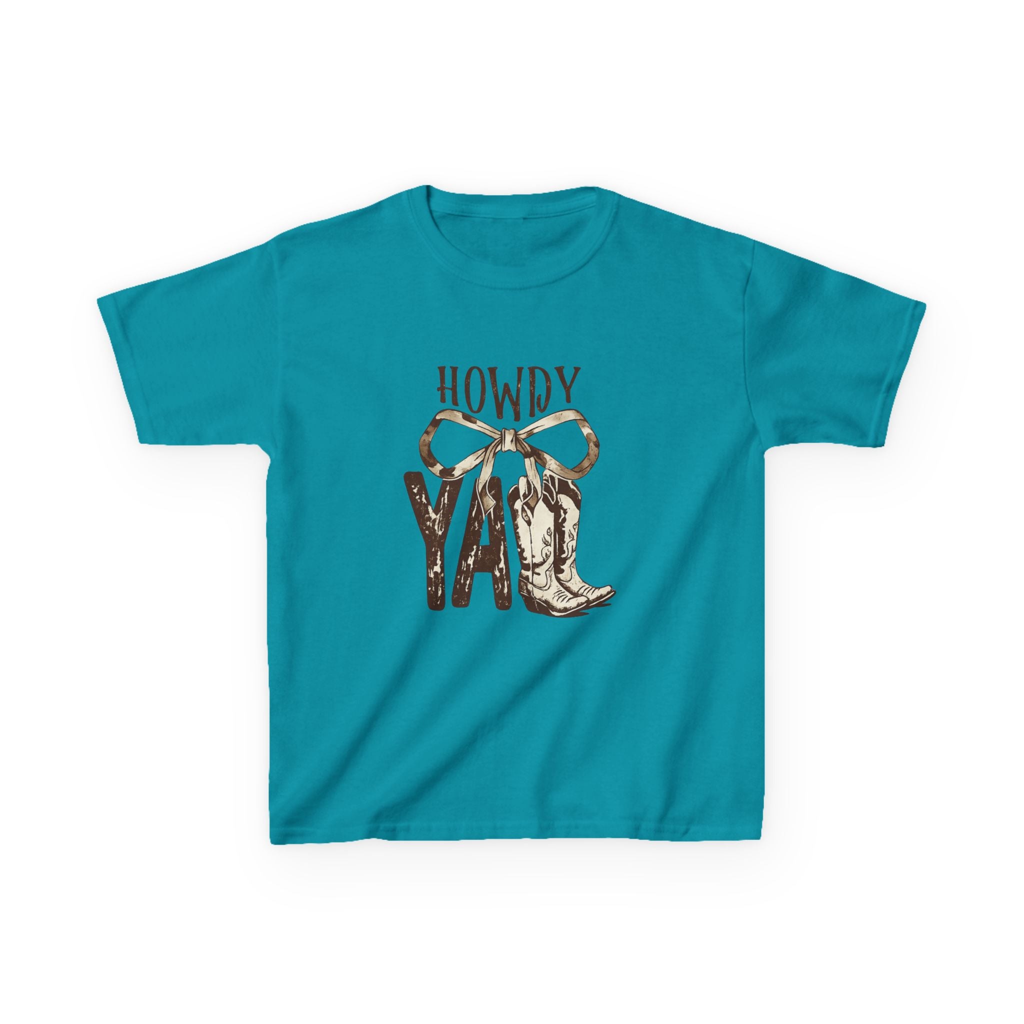 Howdy Y'all Kids T-Shirt — Western Cowboy Boot & Bow Graphic Tee