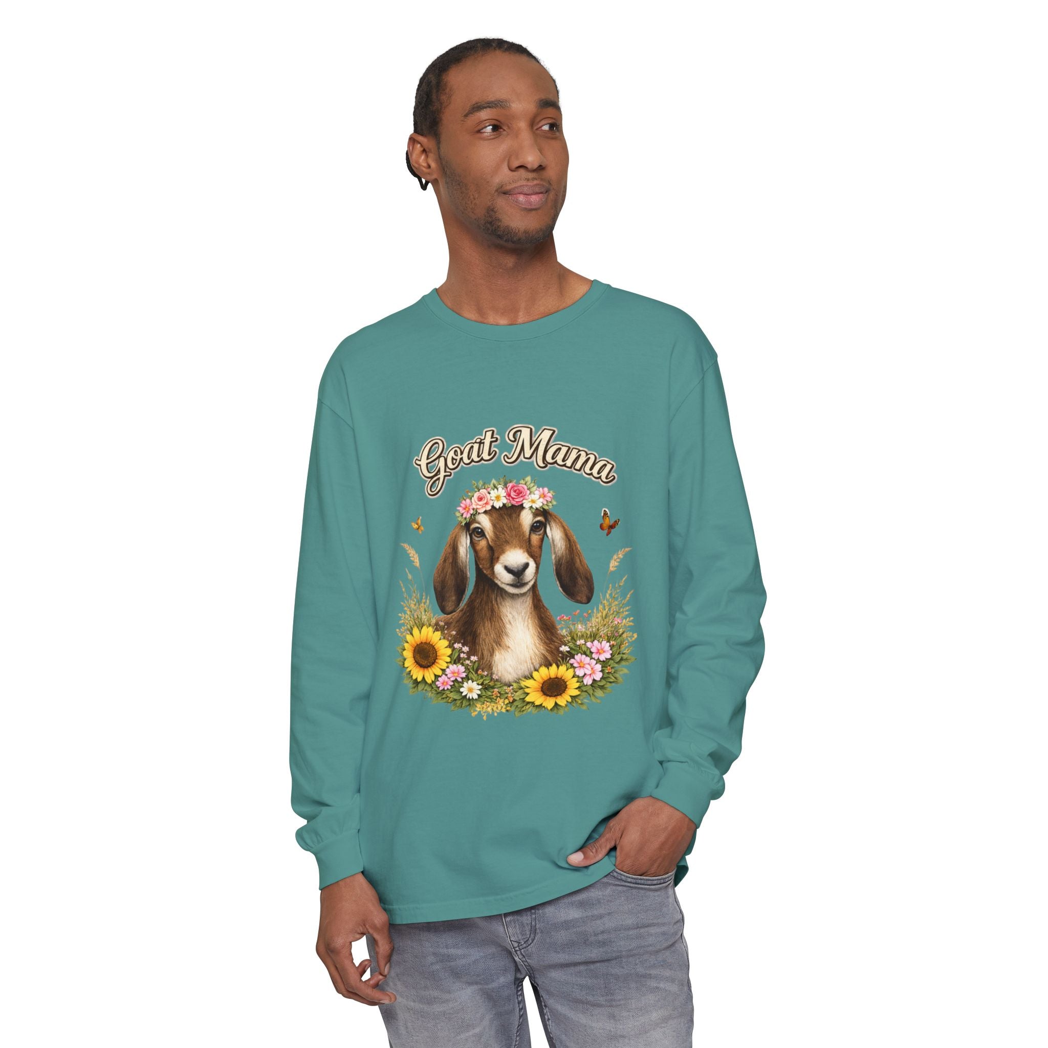 Goat Mama Long Sleeve Shirt — Floral Goat Mom Tee