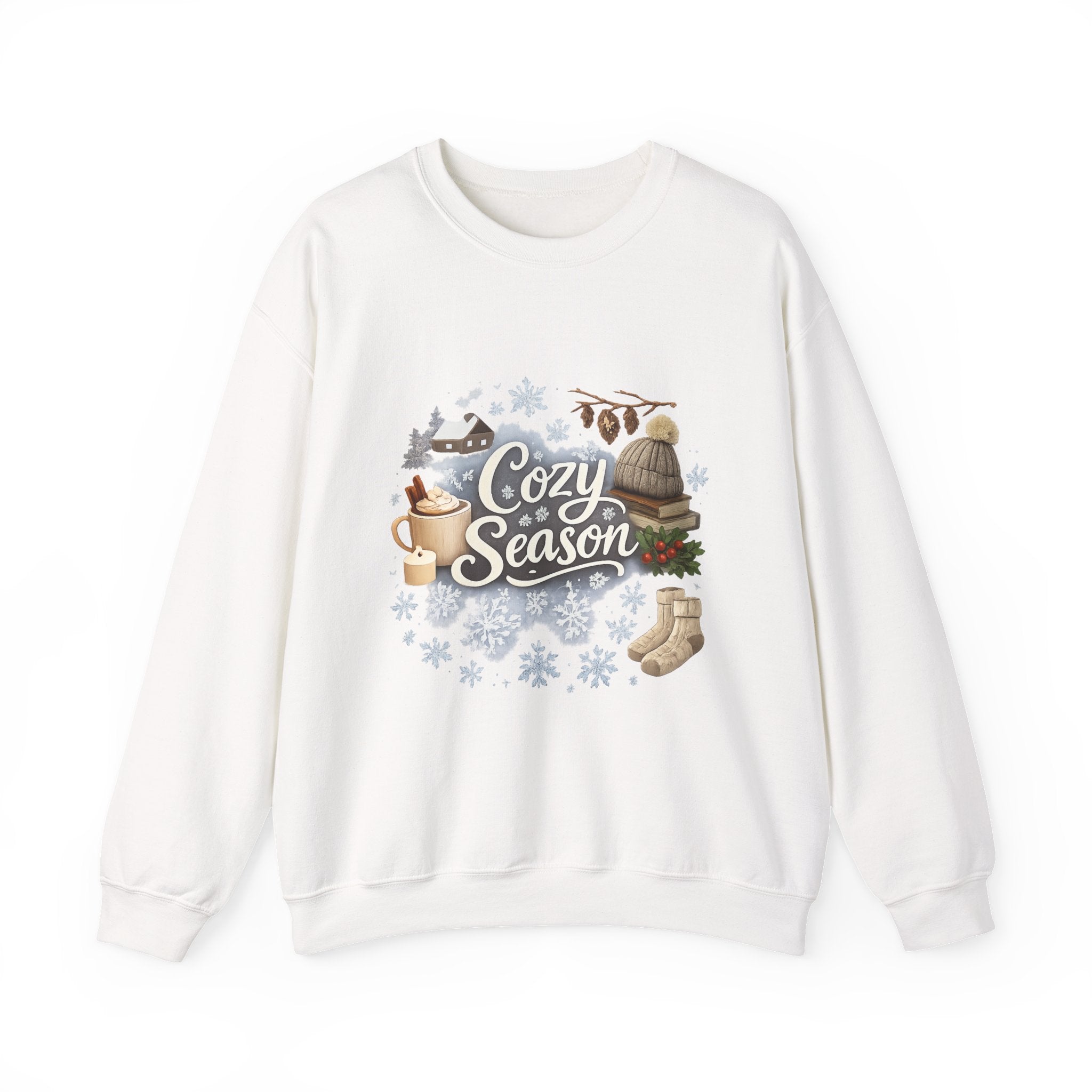 Cozy Season Sweatshirt — Winter Cabin Hot Cocoa & Knit Hat Crewneck