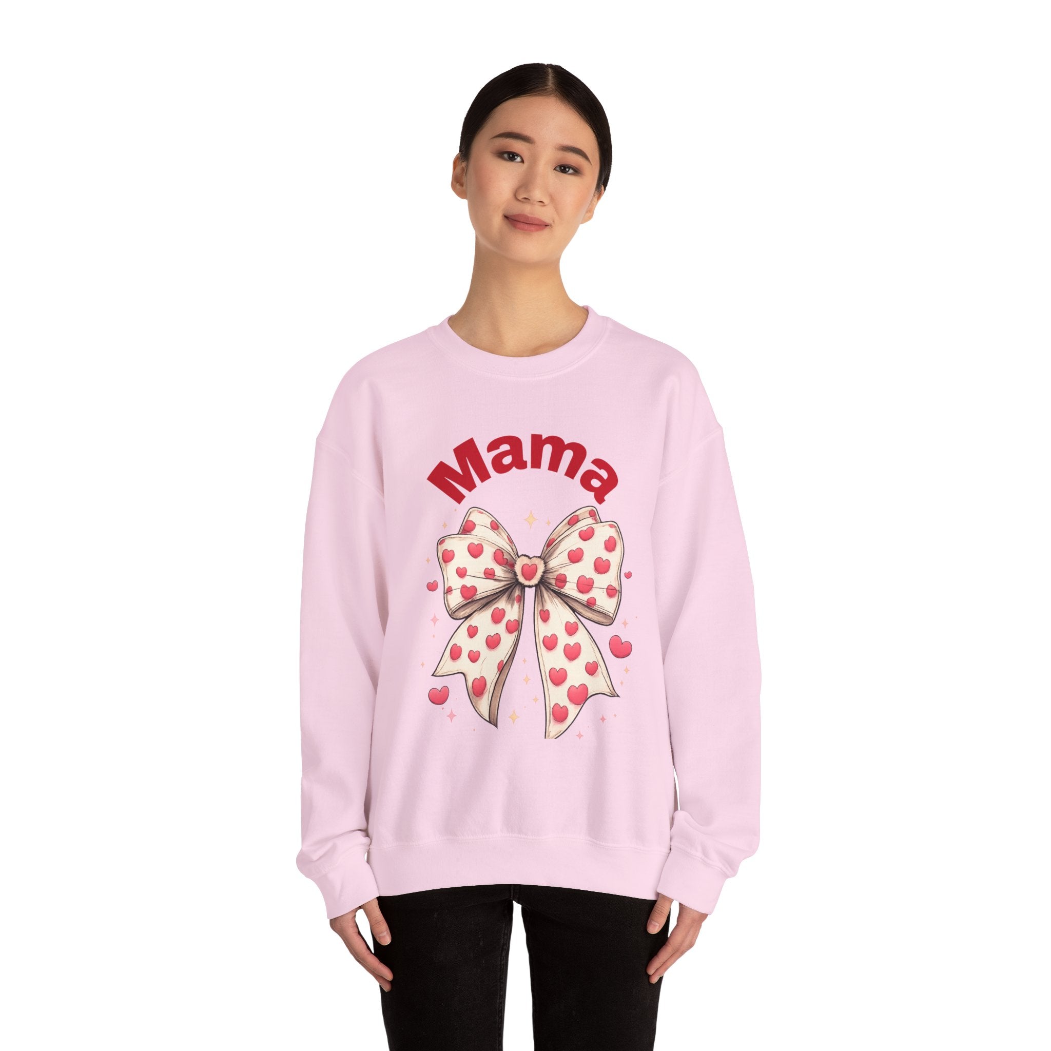 Mama Heart Bow Sweatshirt – Cute Valentine’s Day Mom Crewneck