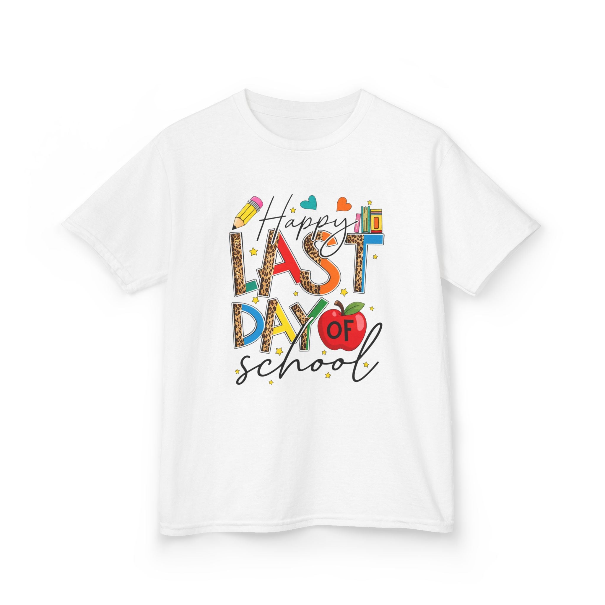 Last Day of School Kids T-Shirt – Happy Last Day of School Tee with Colorful School Icons