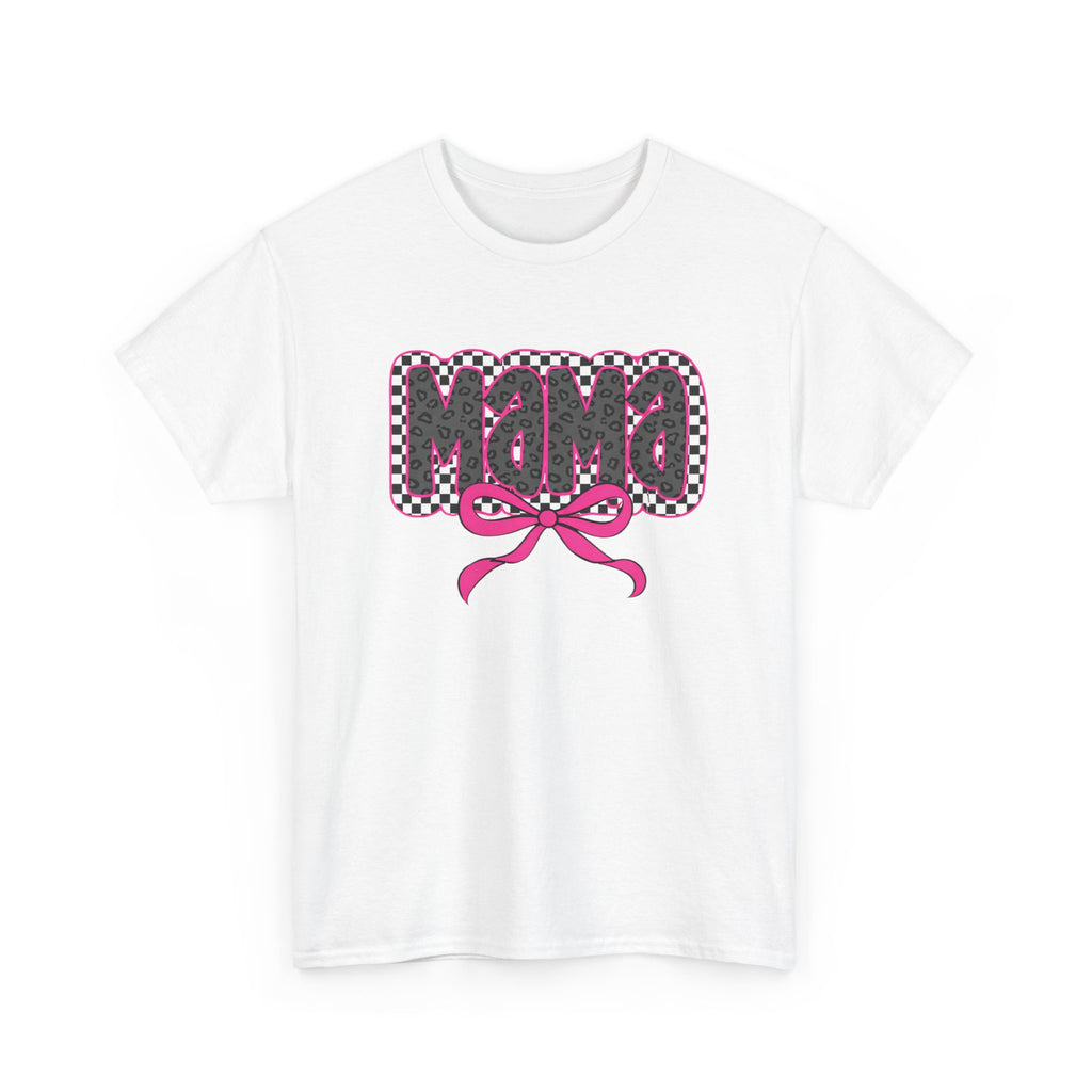 Mama Graphic Tee — Pink Bow Checkerboard Mothers Day Shirt