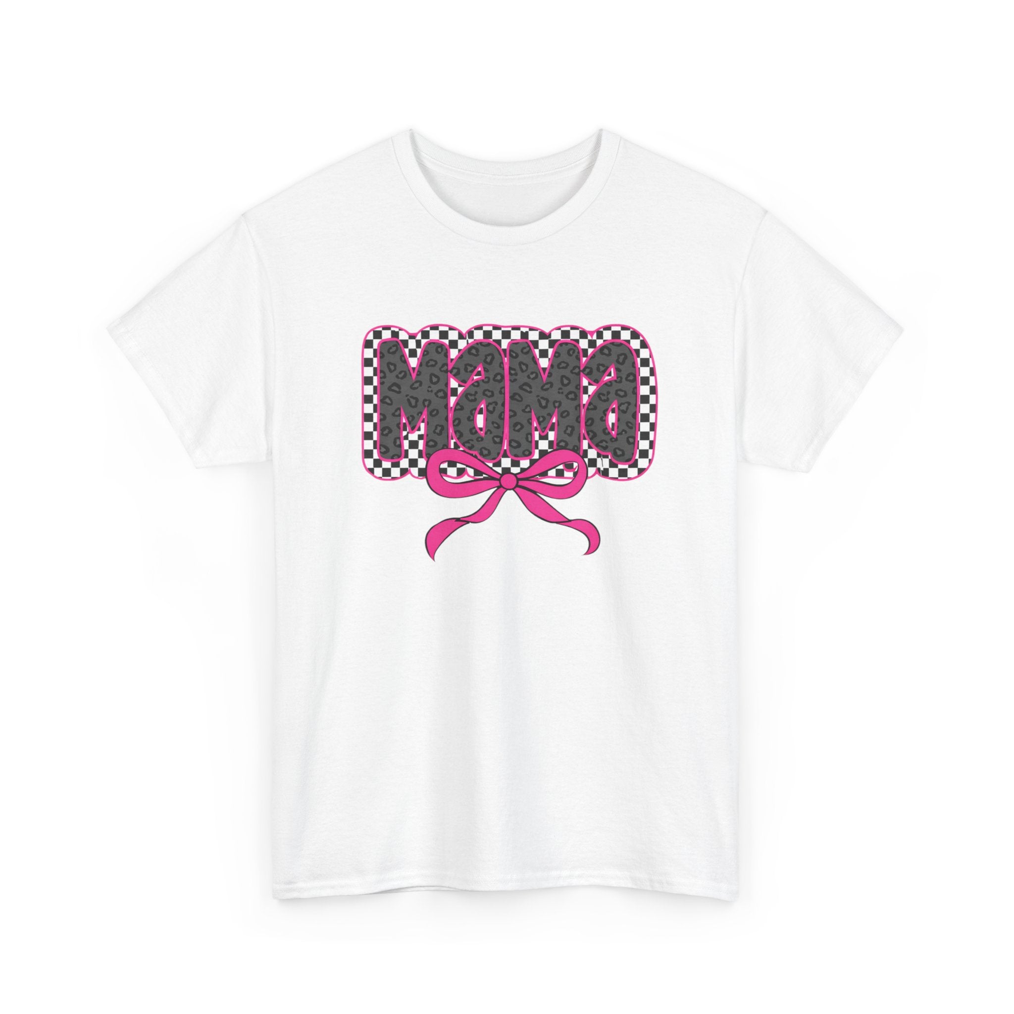Mama Graphic Tee — Pink Bow Checkerboard Mothers Day Shirt