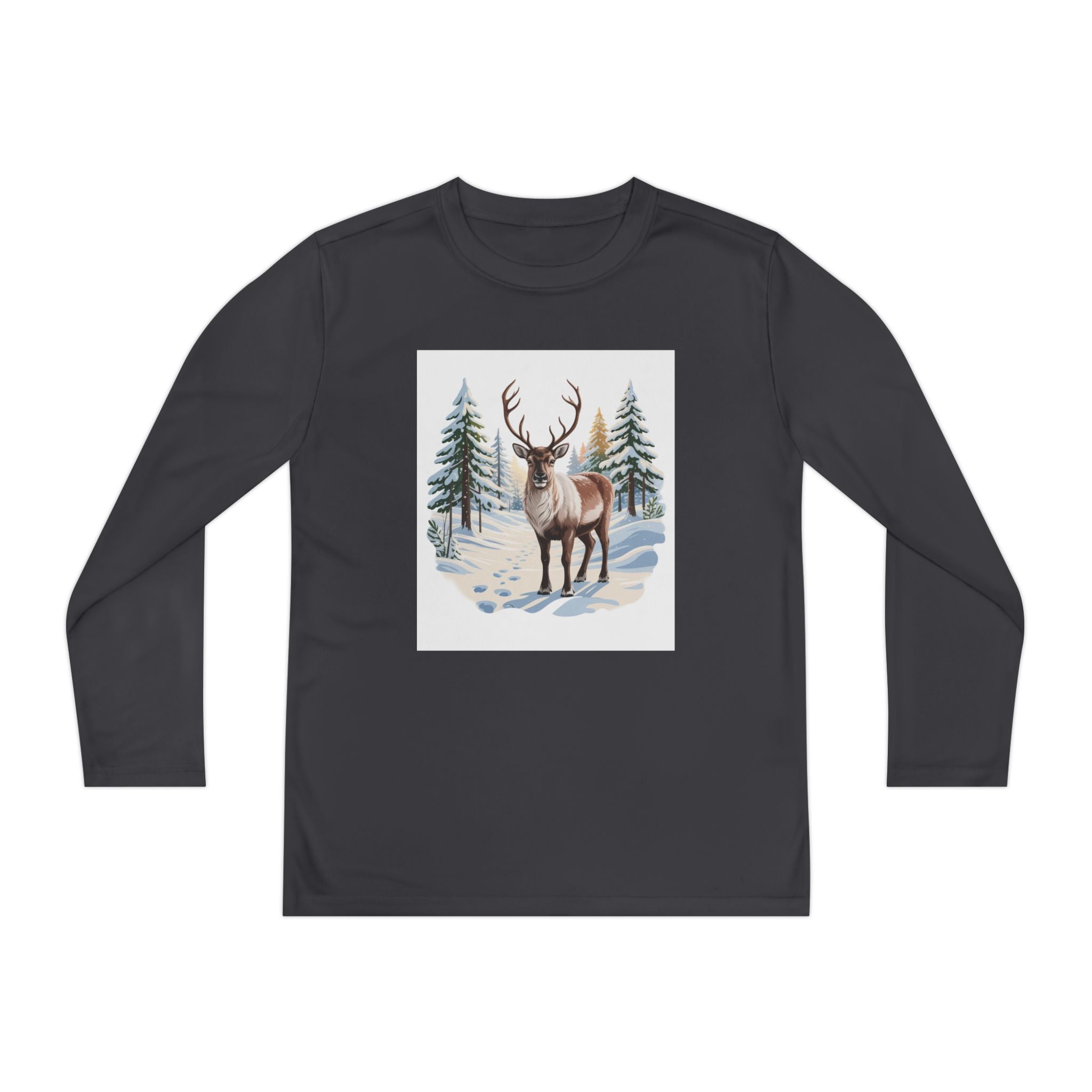 Youth Long Sleeve Tee — Winter Deer Forest Graphic