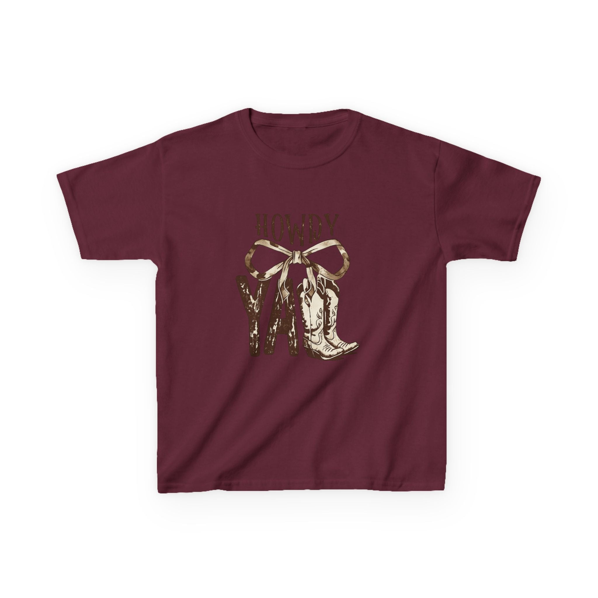 Howdy Y'all Kids T-Shirt — Western Cowboy Boot & Bow Graphic Tee
