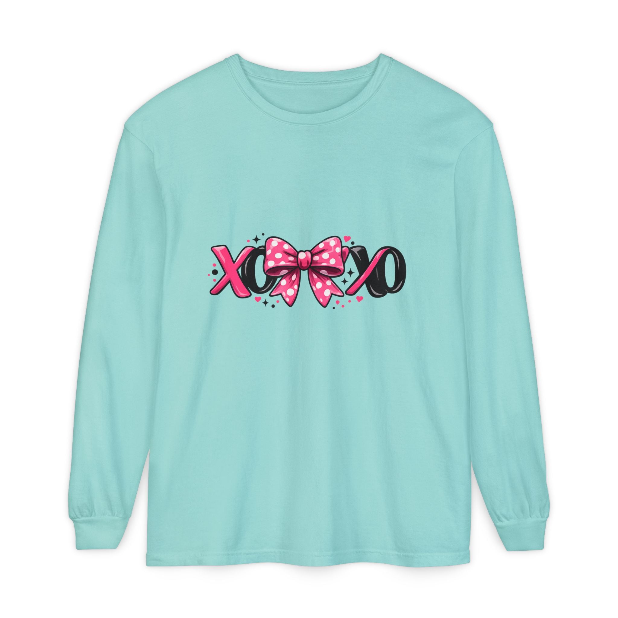 Hugs & Kisses (XOXO) Long Sleeve Tee — Pink Bow Valentine Shirt