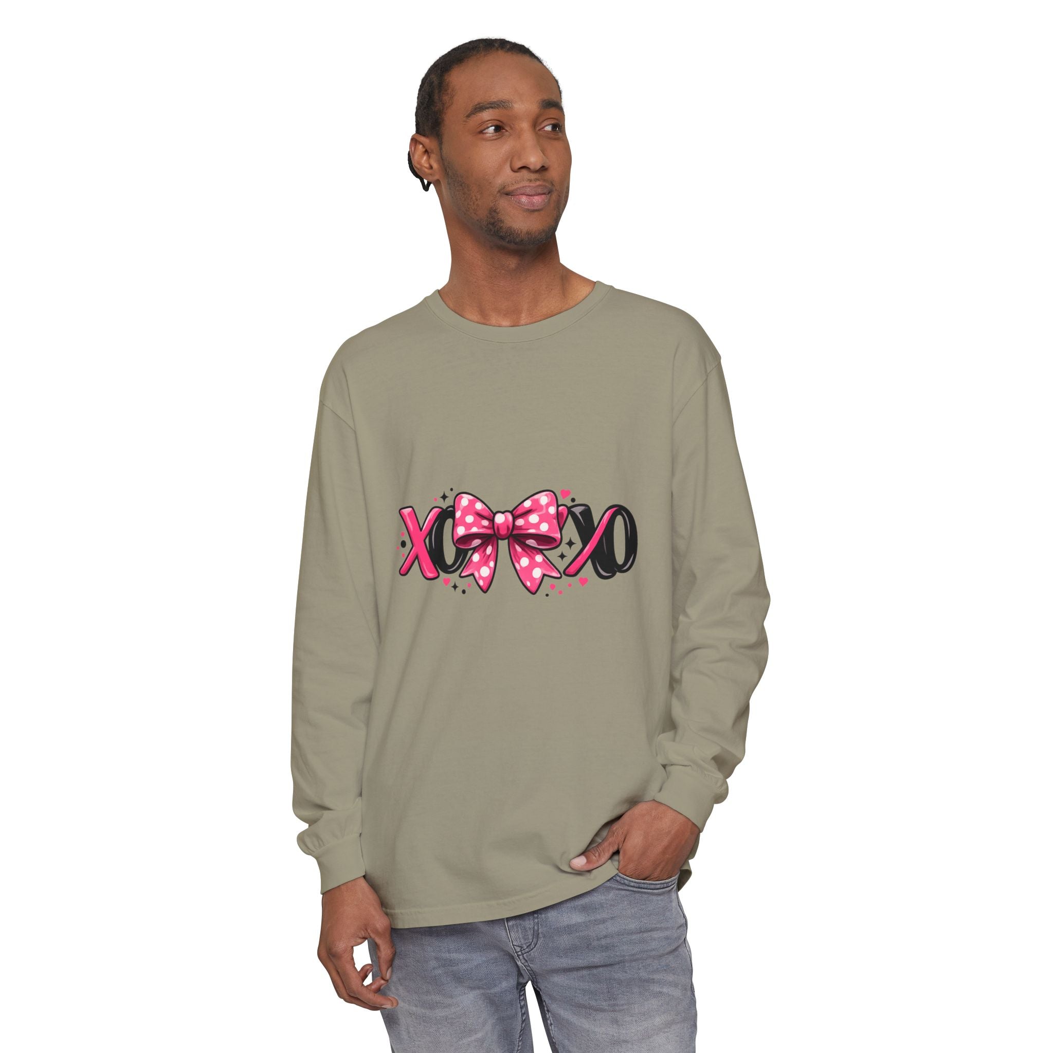 Hugs & Kisses (XOXO) Long Sleeve Tee — Pink Bow Valentine Shirt