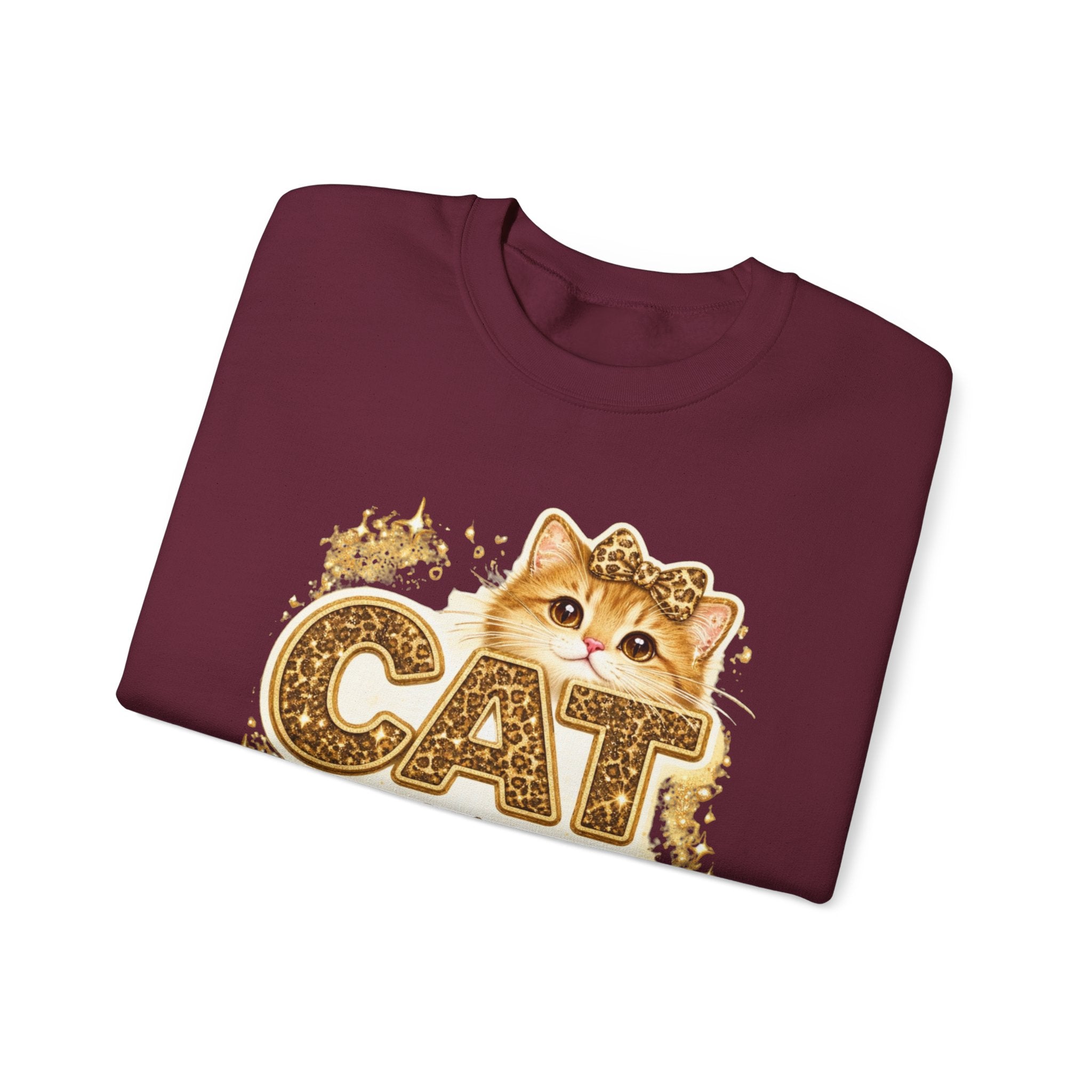Cat Mama Crewneck Sweatshirt – Cute Gold Glitter Cat Graphic