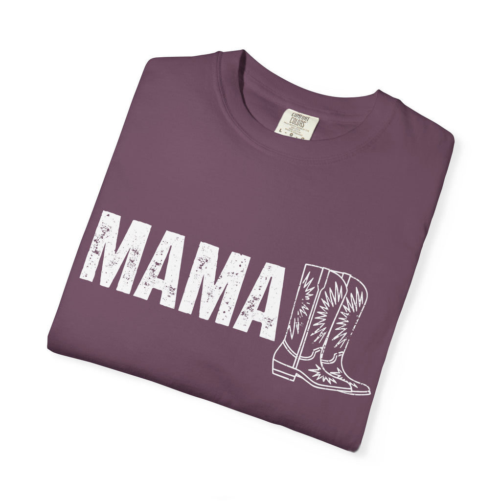 Mama Cowboy Boots T-Shirt — Rustic Western Mom Graphic Tee