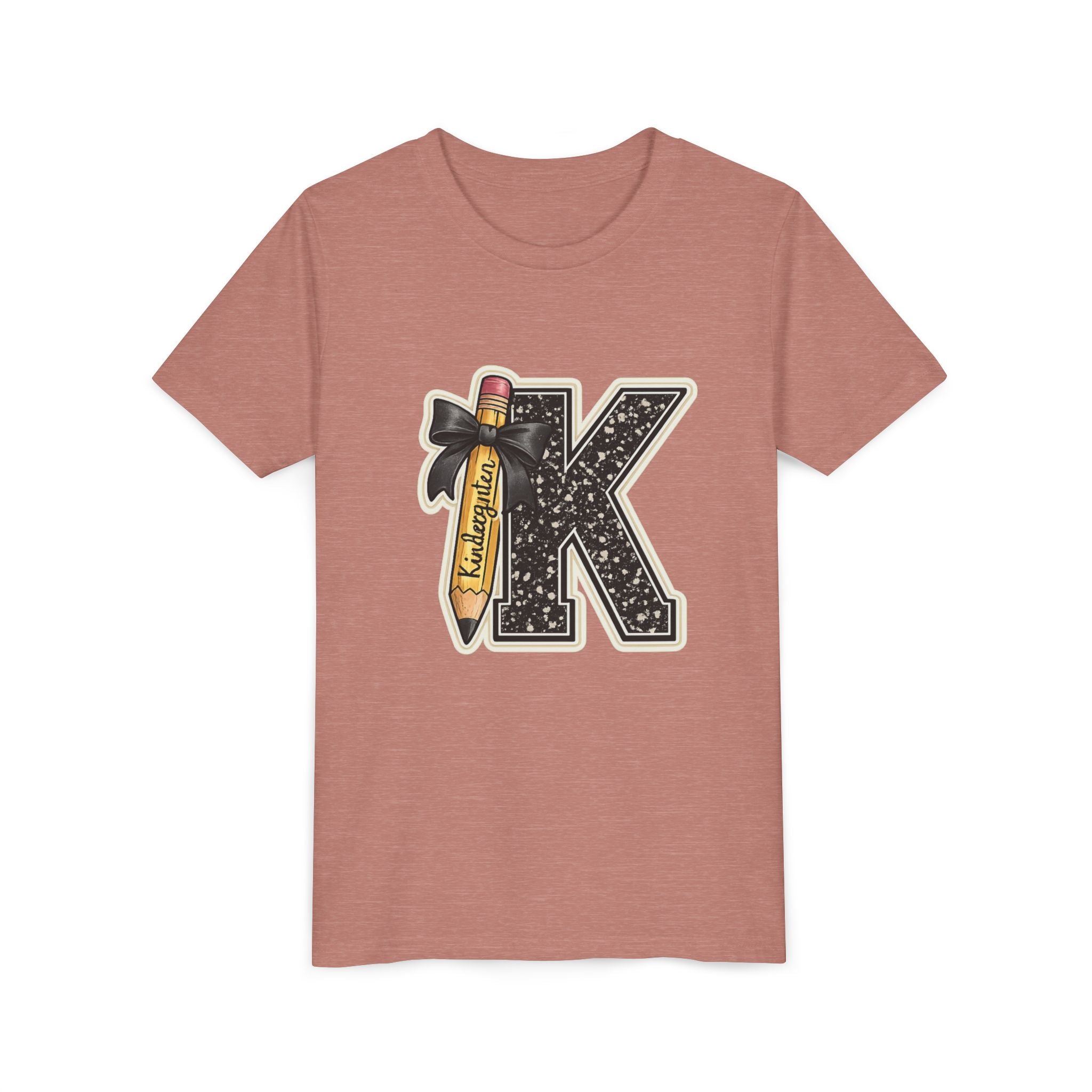 Youth K Monogram Pencil Tee — Kids Initial Letter K School Shirt