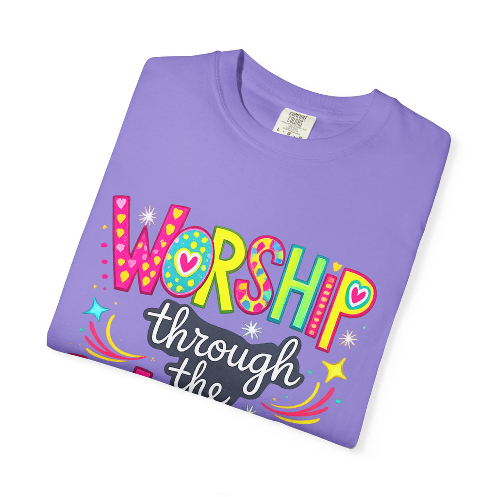 Worship Through the Worry T-Shirt — Colorful Christian Faith Tee