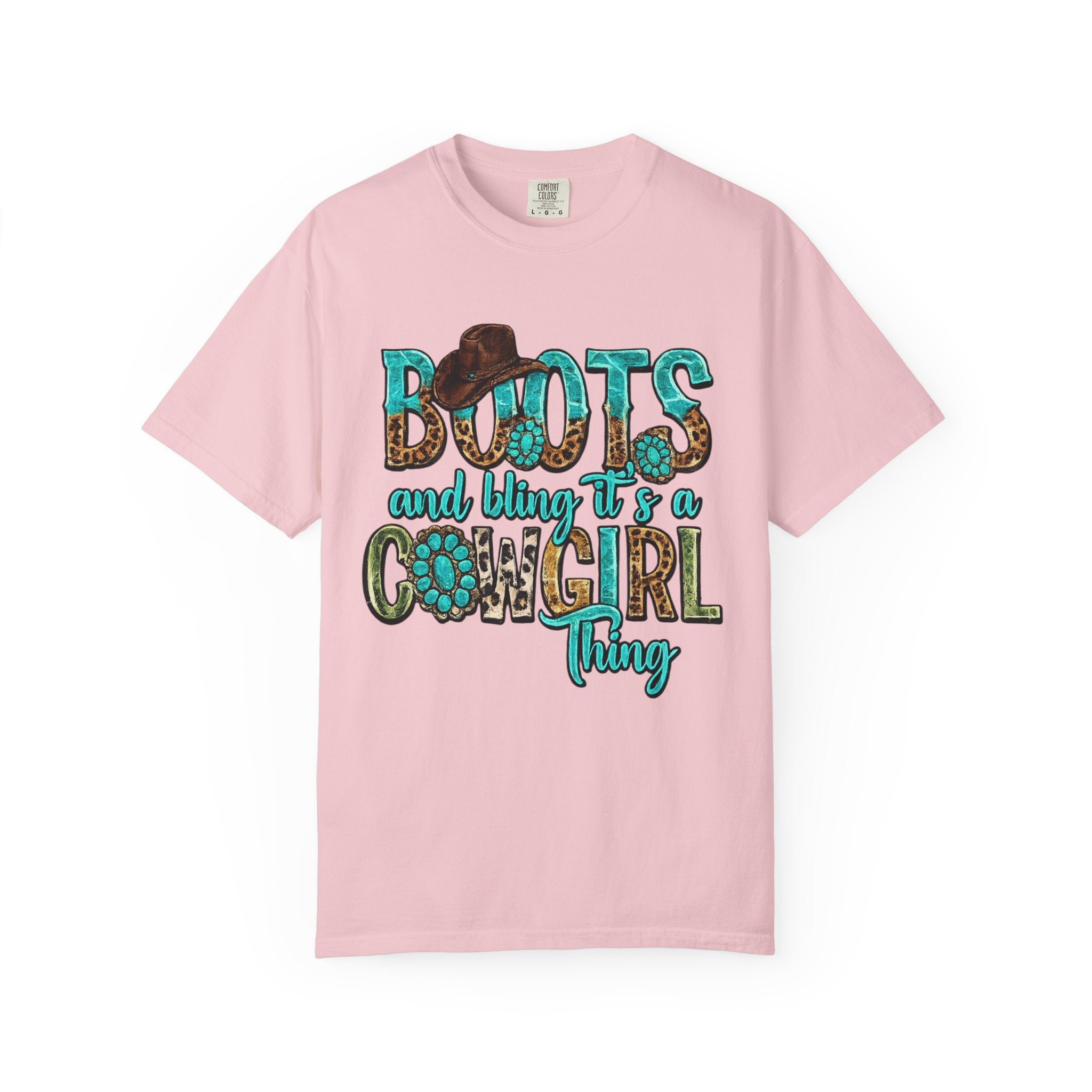 Cowgirl Boots Graphic T-Shirt — "Boots and Bling It's a Cowgirl Thing"