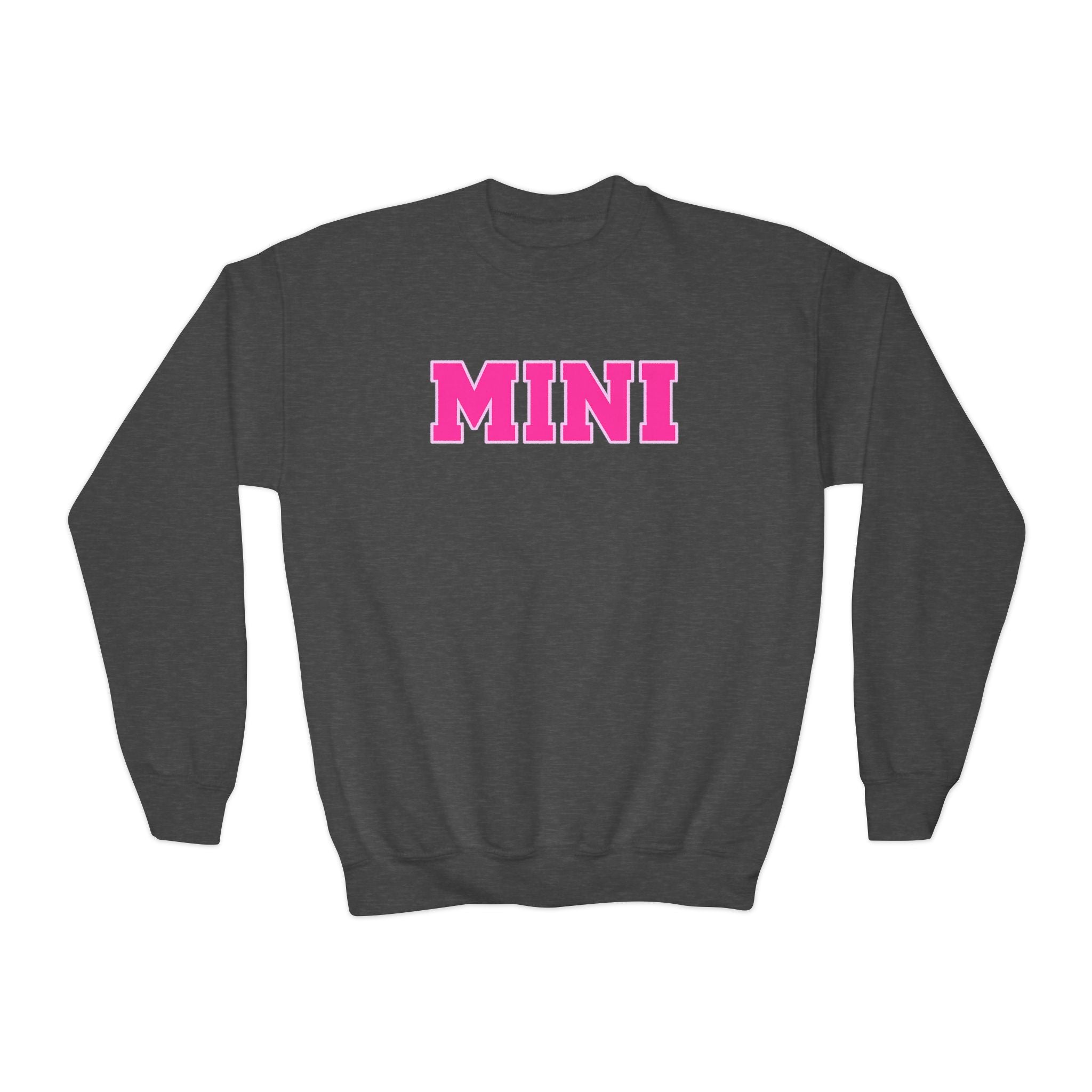 MINI Youth Crewneck Sweatshirt — Pink Chunky Lettering Kids Pullover