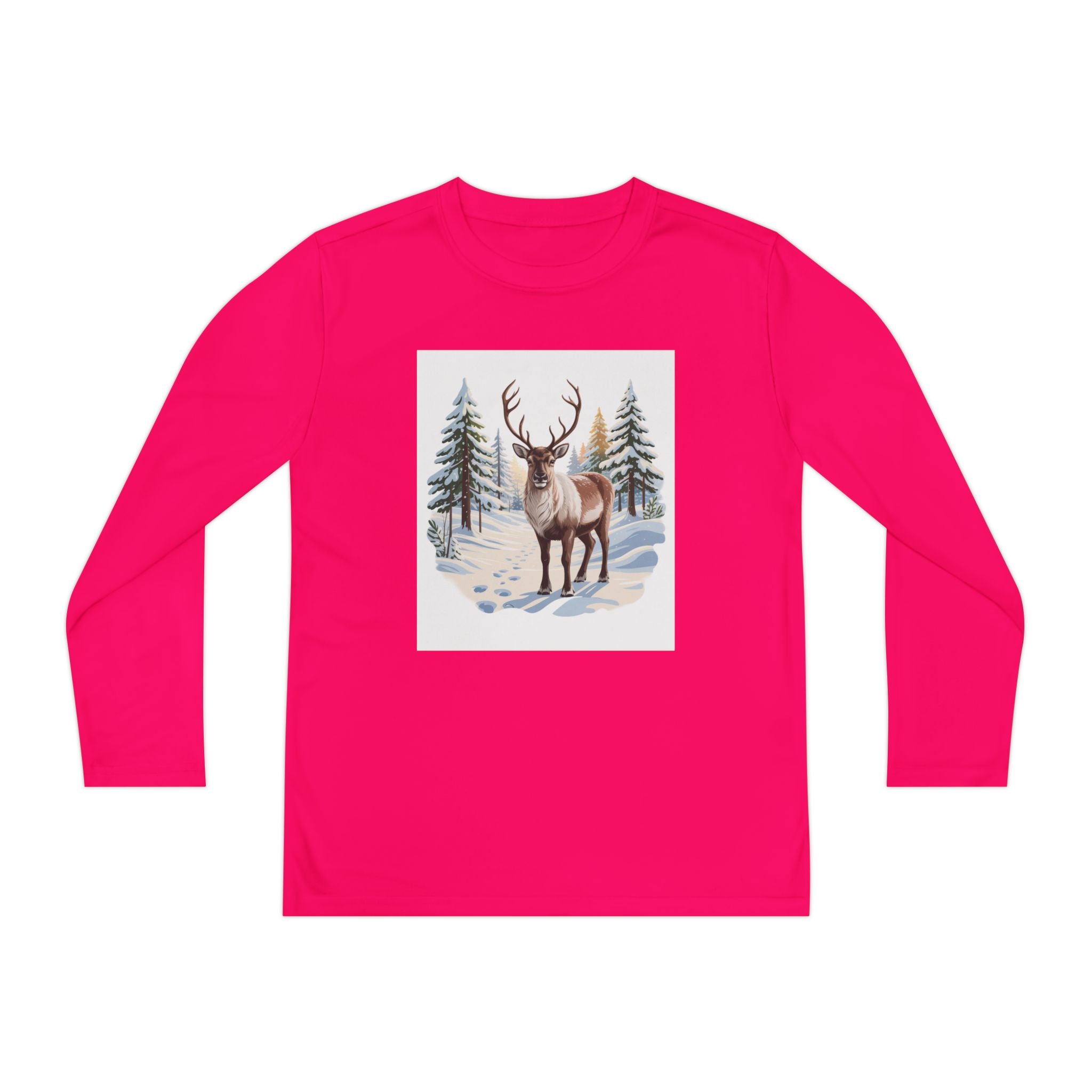 Youth Long Sleeve Tee — Winter Deer Forest Graphic