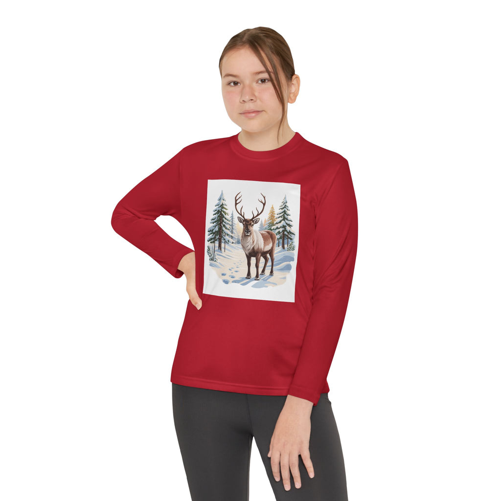 Youth Long Sleeve Tee — Winter Deer Forest Graphic