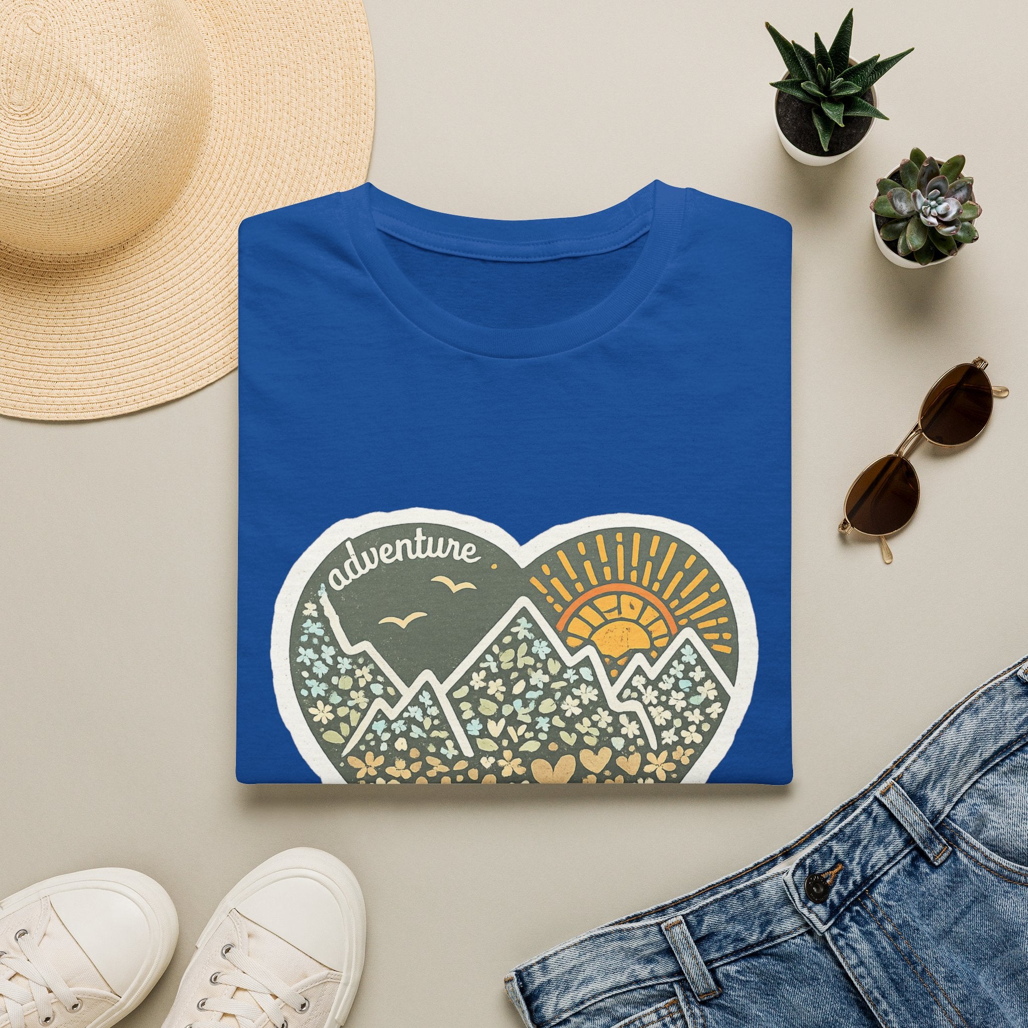 Adventure Heart Mountain T‑Shirt — Sunrise Nature Graphic Tee for Hikers & Outdoor Lovers