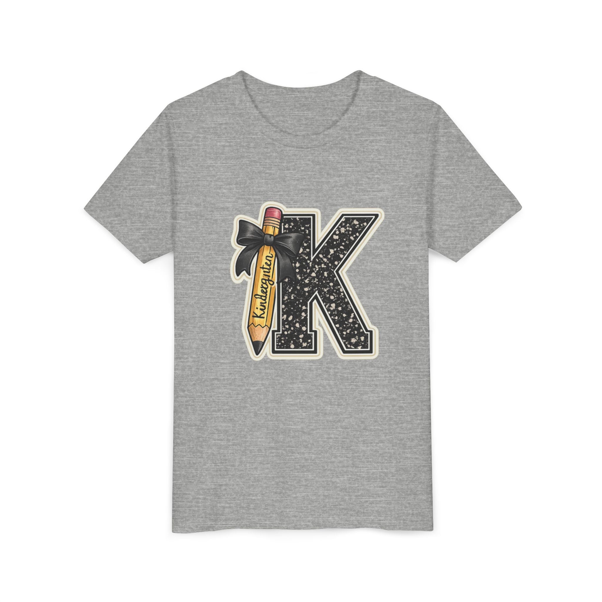Youth K Monogram Pencil Tee — Kids Initial Letter K School Shirt