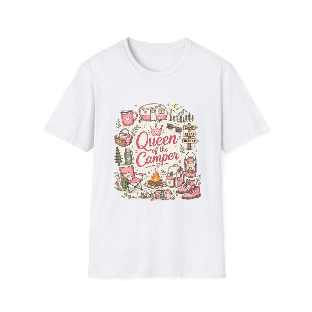 Queen of the Camper T-Shirt — Cute Pink Camping RV Graphic Tee for Women