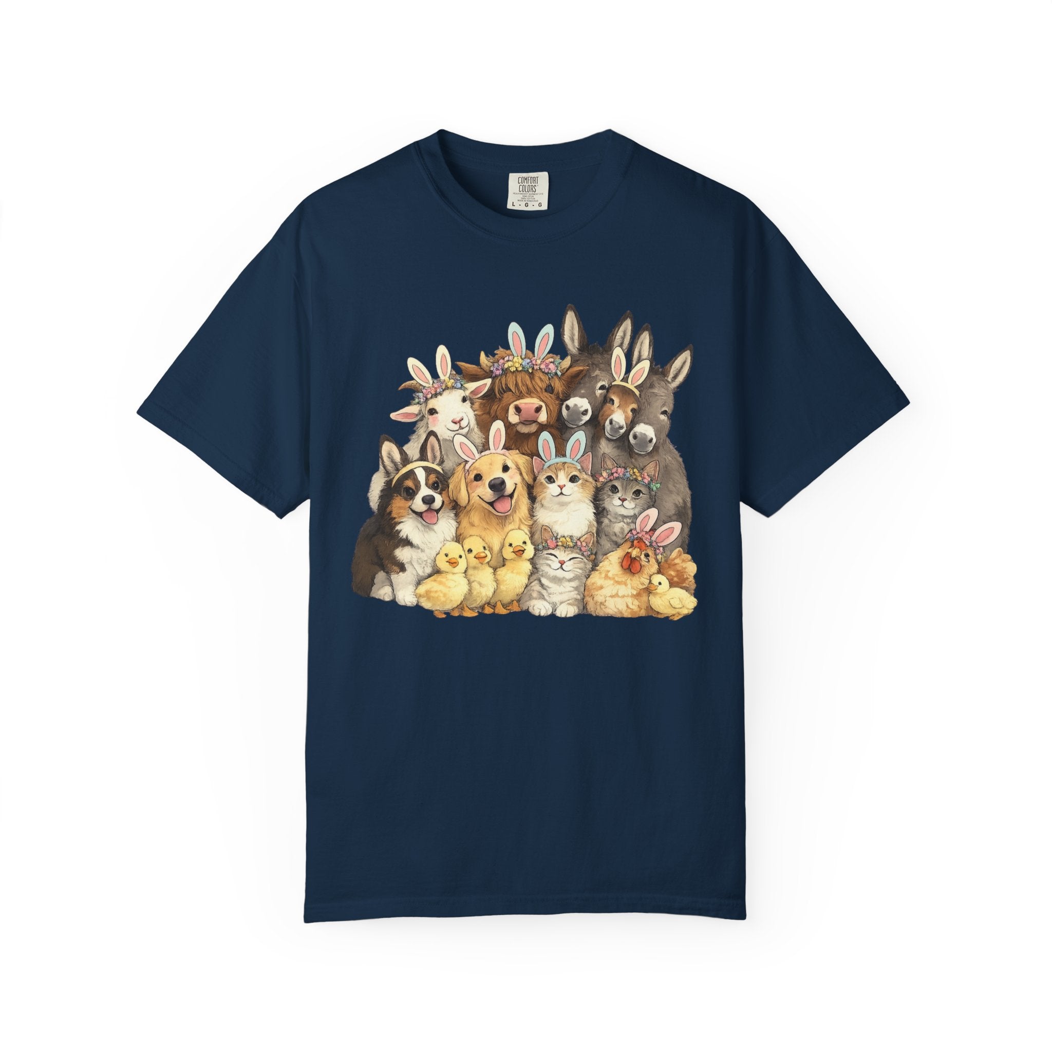 Farm Friends Crew T-Shirt — Cute Bunny, Chick, Donkey & Dog Animal Portrait Tee