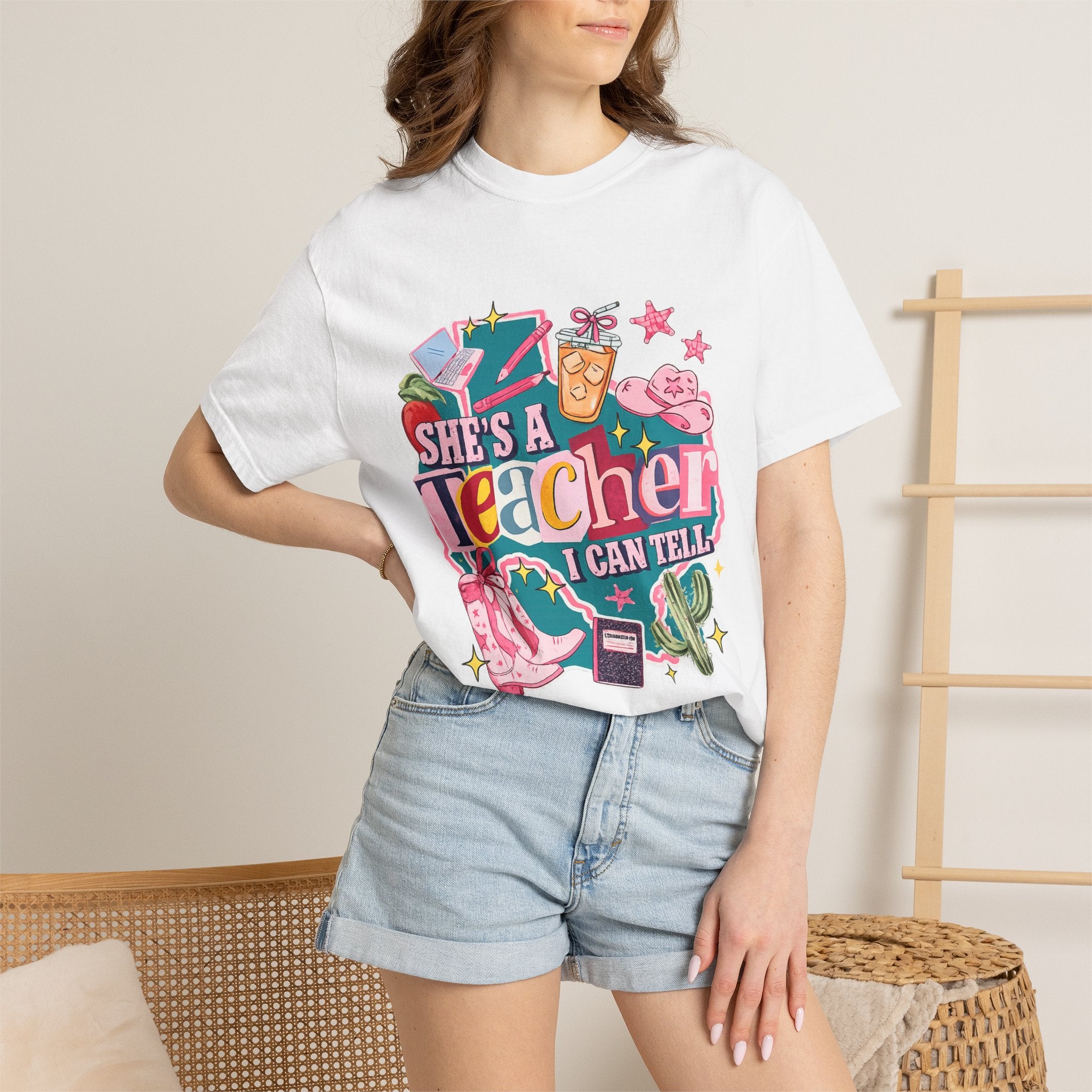 She's A Teacher I Can Tell T-Shirt — Cute Colorful Teacher Gift Tee