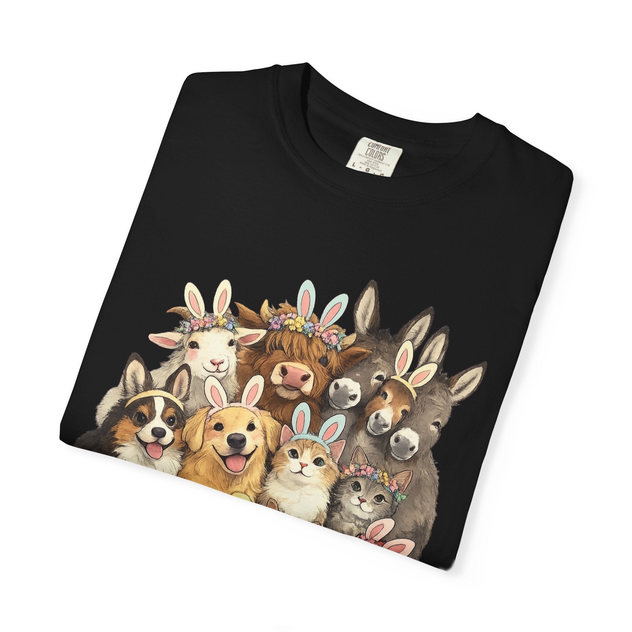 Farm Friends Crew T-Shirt — Cute Bunny, Chick, Donkey & Dog Animal Portrait Tee
