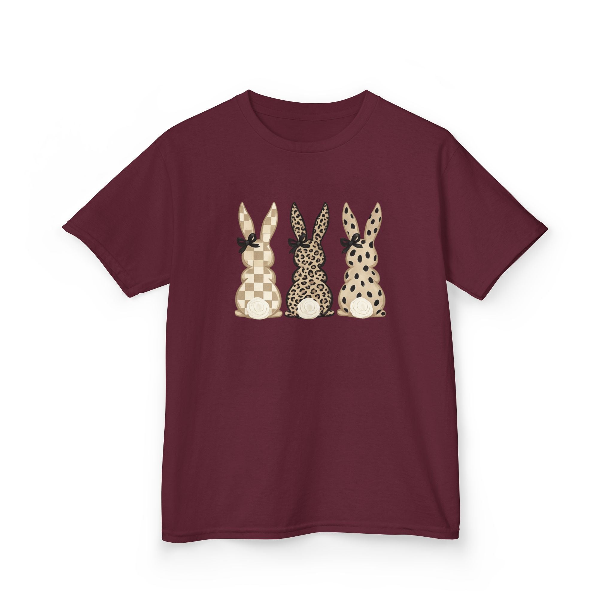 Kids Bunny Trio Tee — Neutral Patterned Easter Rabbit Shirt