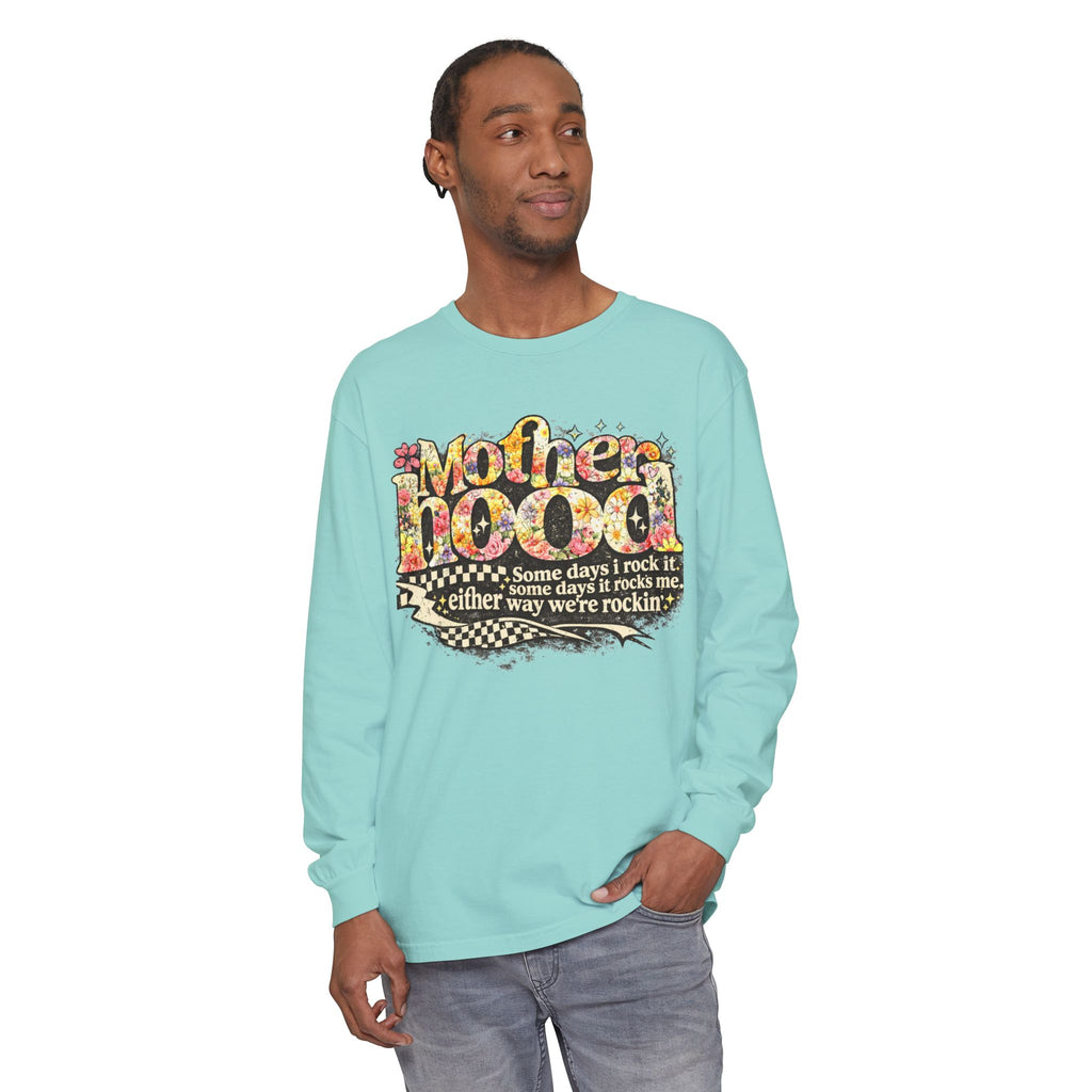 Motherhood Graphic Long Sleeve Tee — "Mother Doodle: Some days I rock it"