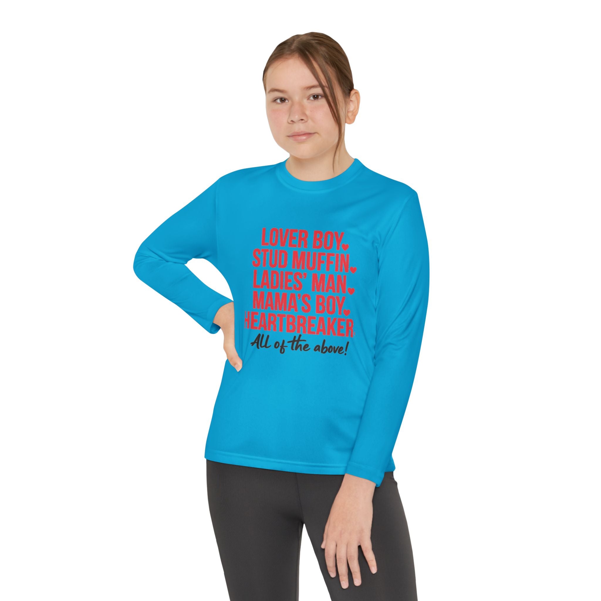 Youth Long Sleeve Tee - "Lover Boy, Stud Muffin...All of the Above!" Graphic