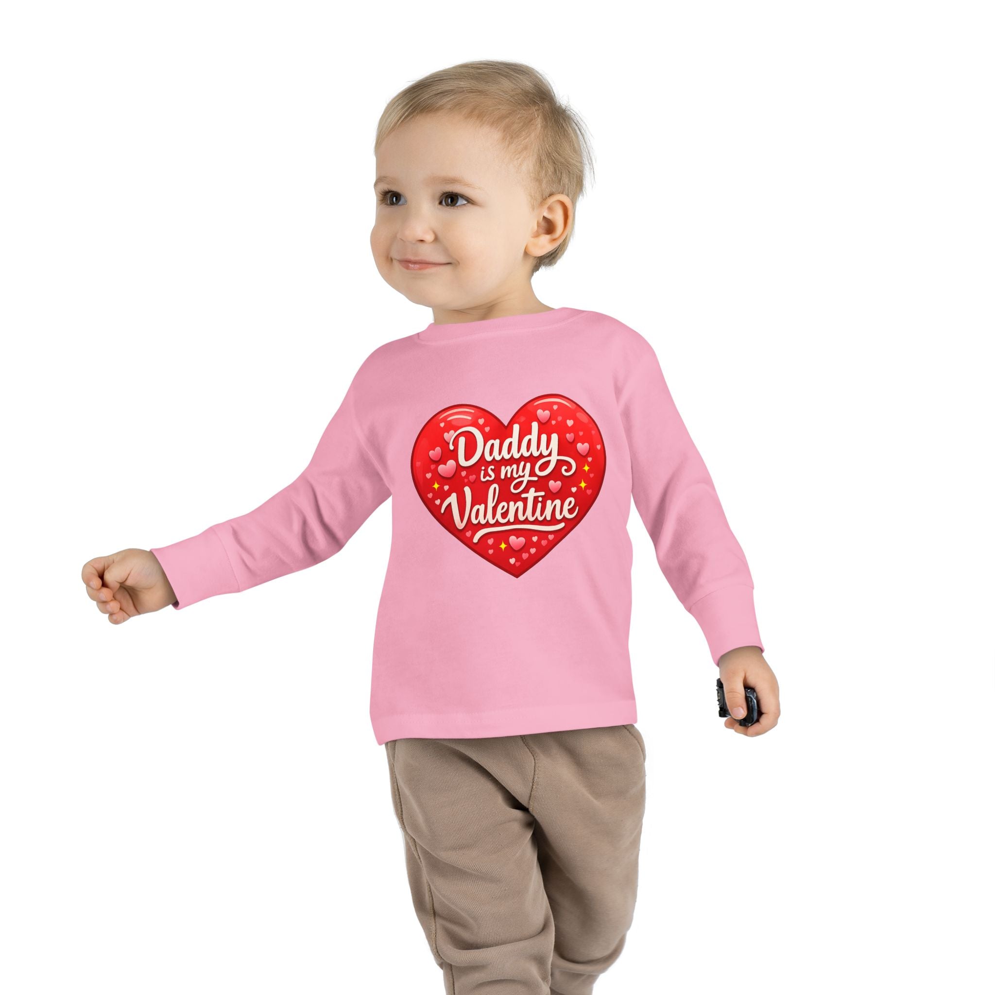 Toddler Long Sleeve Tee - "Daddy Is My Valentine" Heart Graphic Valentine's Day Shirt