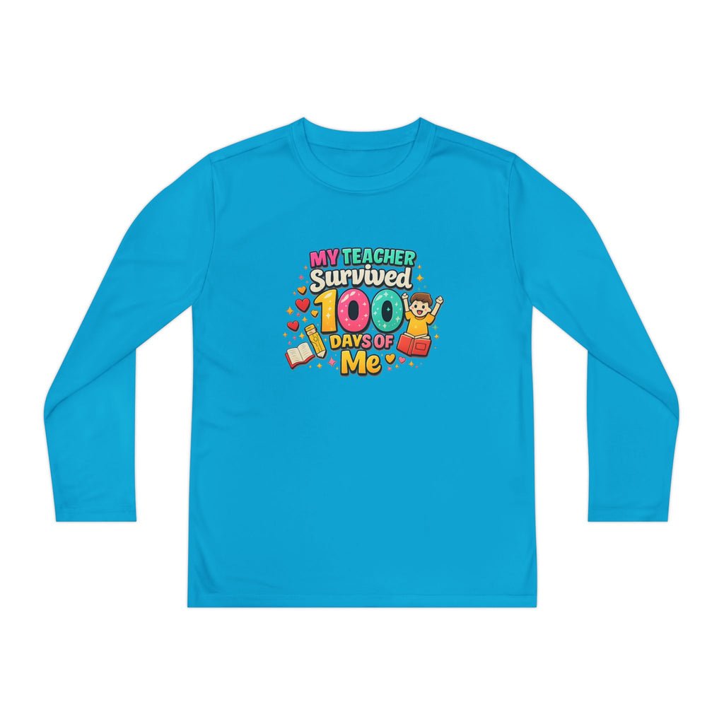 Kids Long Sleeve Tee — “My Teacher Survived 100 Days of Me” Colorful Celebration Shirt