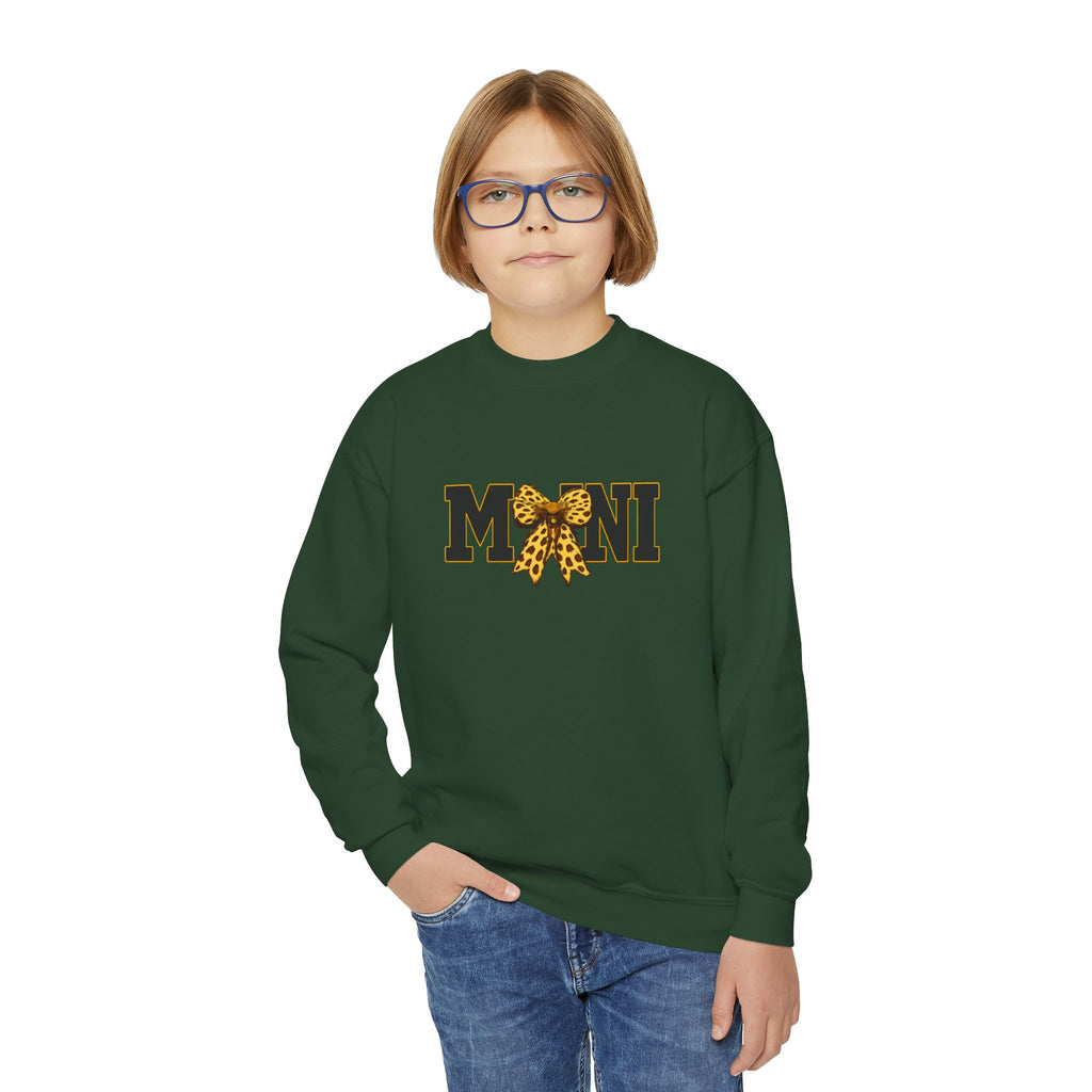 Youth 'Mini' Crewneck Sweatshirt — Leopard Bow Graphic