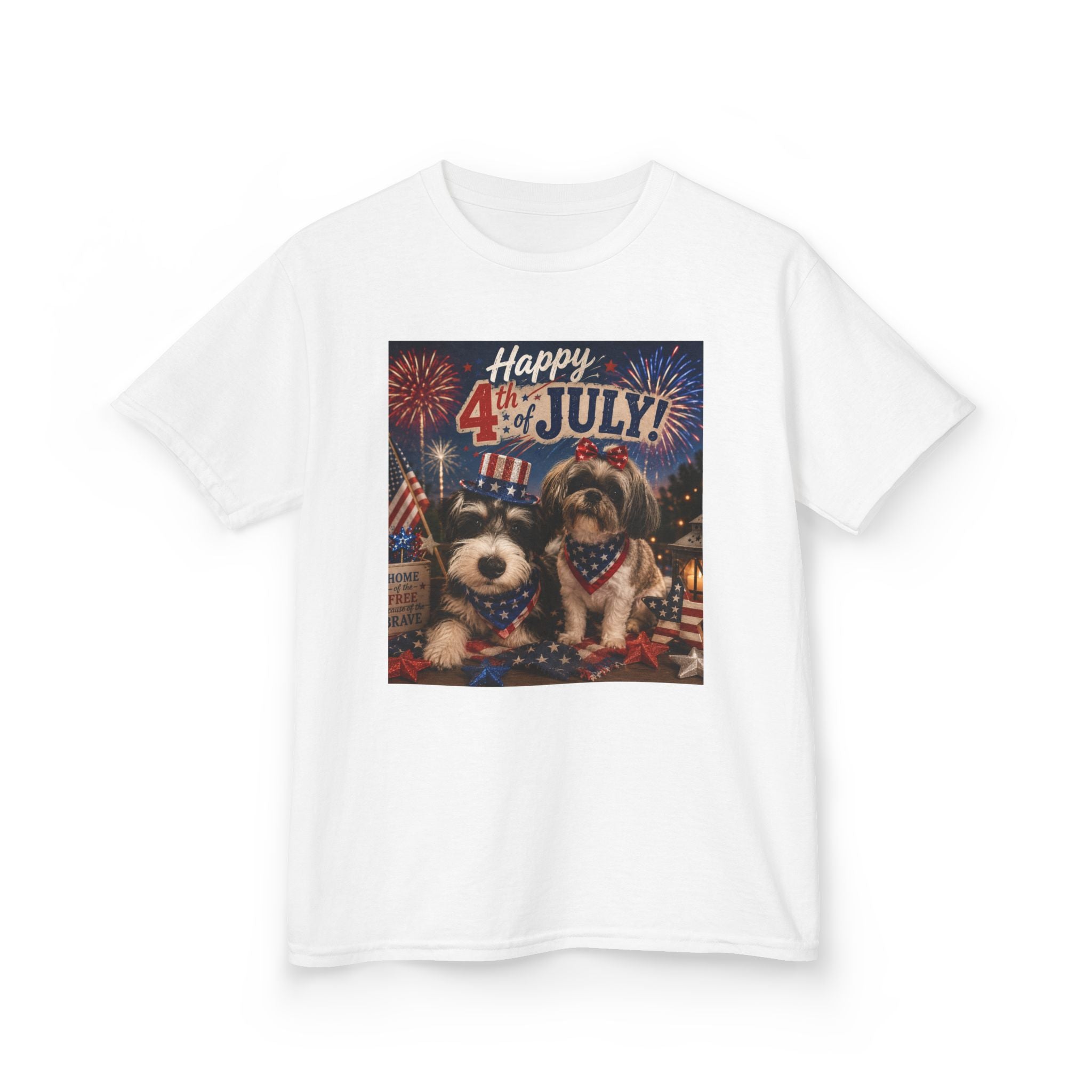 4th of July Kids Tee - Patriotic Dogs 'Happy 4th of July' Graphic Shirt