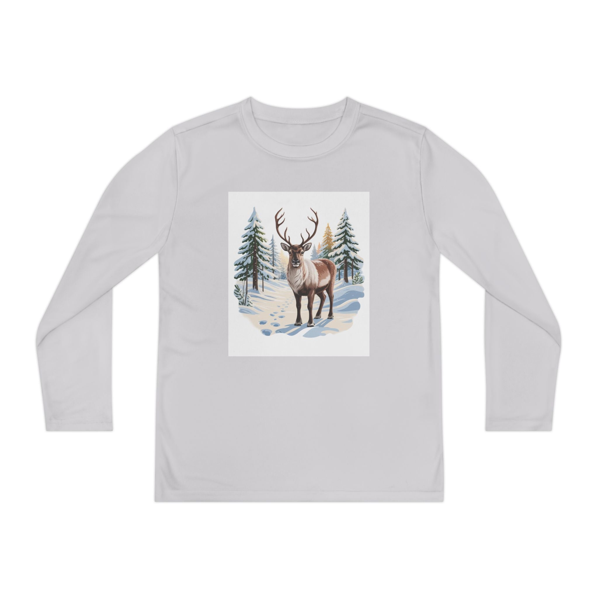 Youth Long Sleeve Tee — Winter Deer Forest Graphic