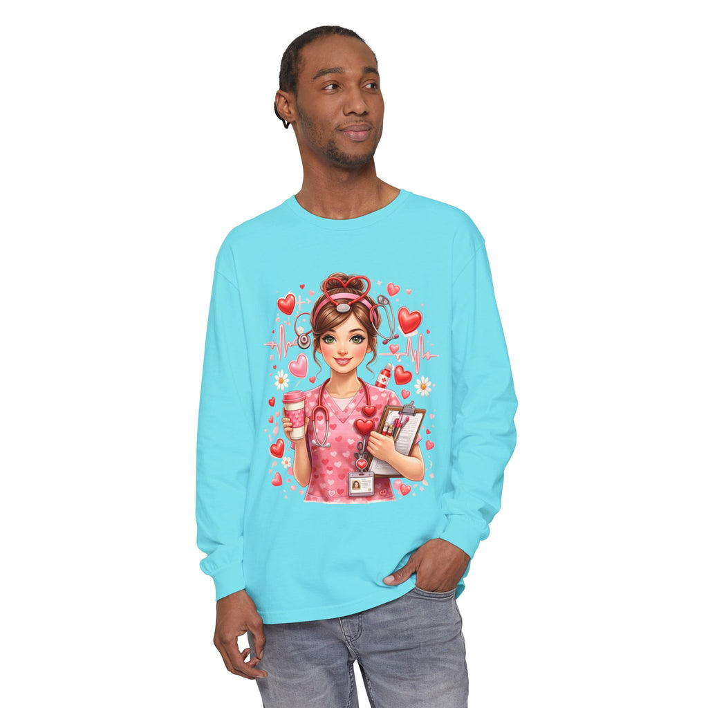 Nurse Love Long Sleeve T-Shirt — Cute Heartbeat Healthcare Graphic