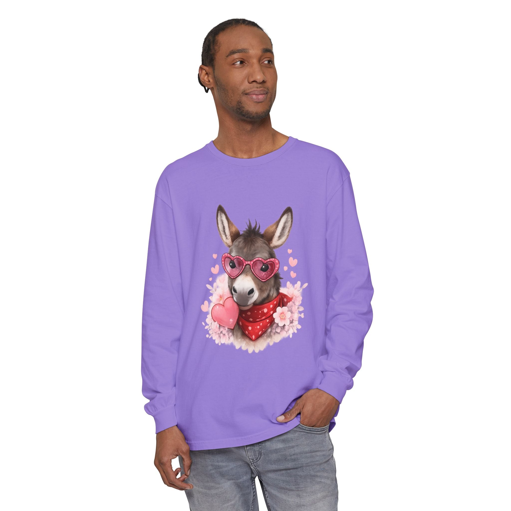 Donkey with Heart Sunglasses Long Sleeve Tee