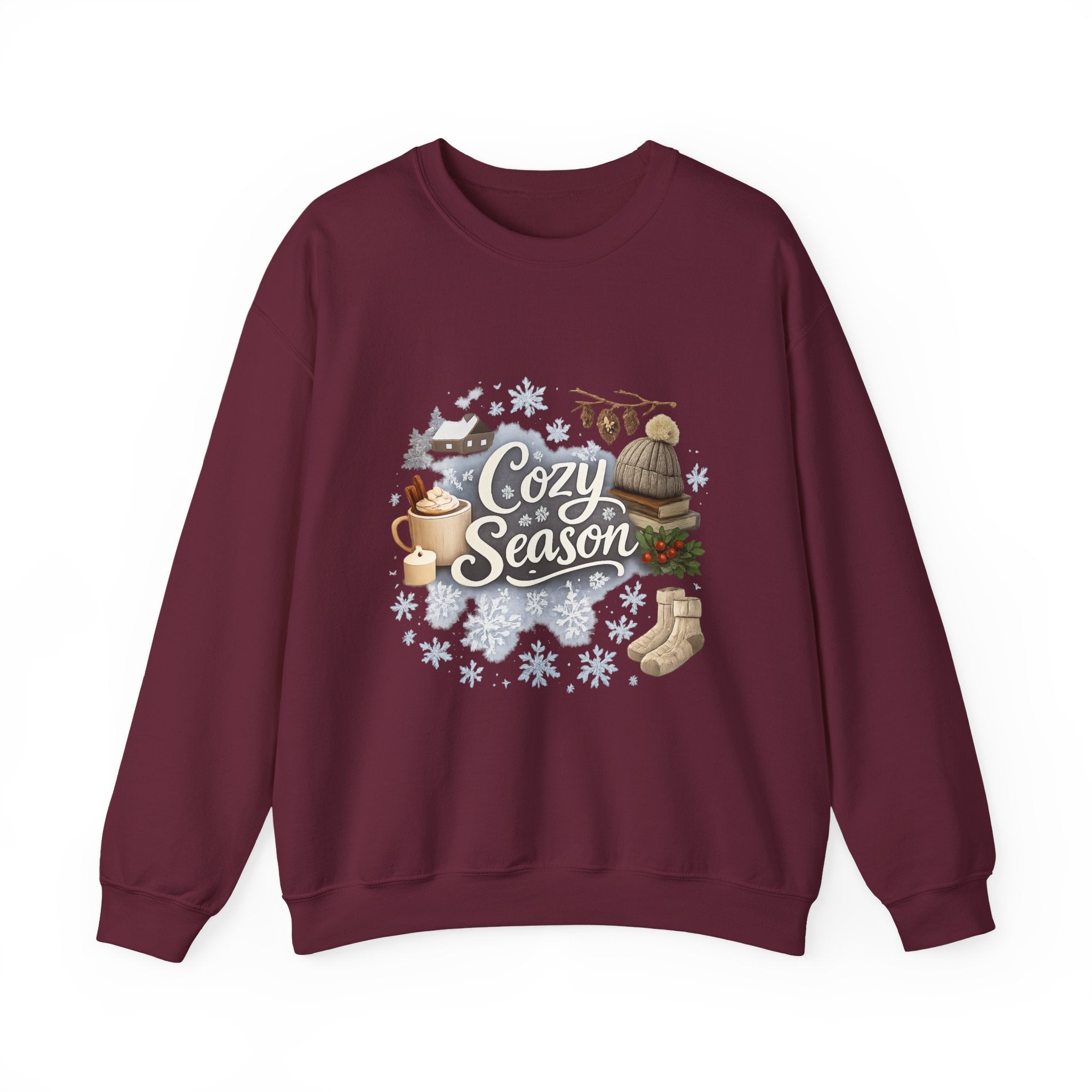 Cozy Season Sweatshirt — Winter Cabin Hot Cocoa & Knit Hat Crewneck