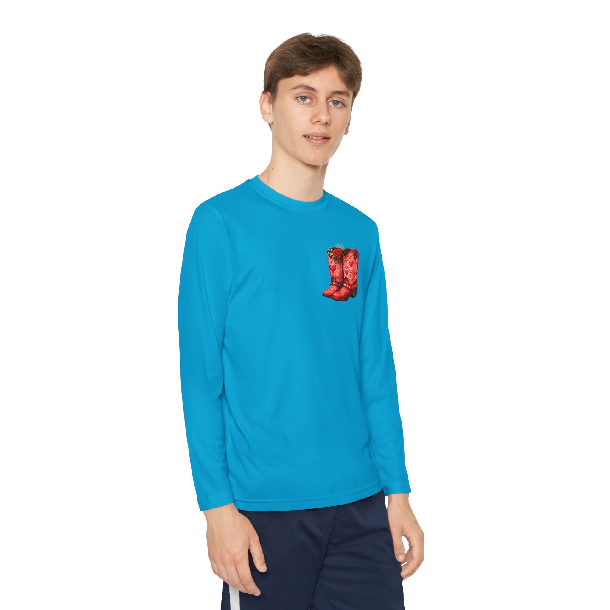 Youth Long Sleeve Tee — “All a Girl Needs is a Right Pair of Boots” Cowboy Boots Graphic