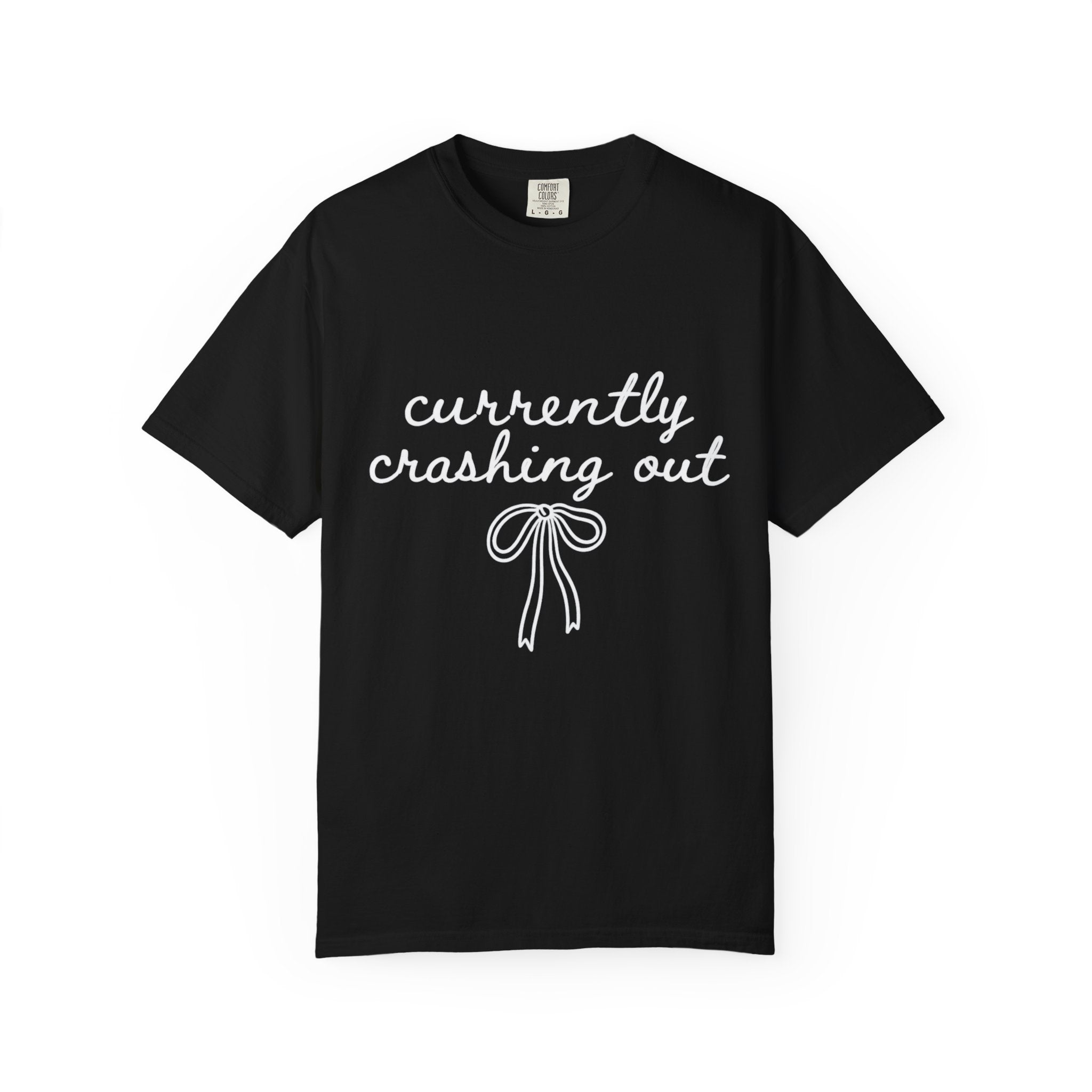 White Garment-Dyed T-Shirt — Minimal Ribbon Graphic Tee