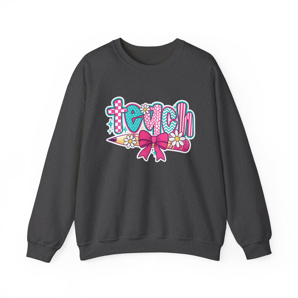 Teacher Pencil Crewneck Sweatshirt — "Teach" Floral School Spirit Pullover