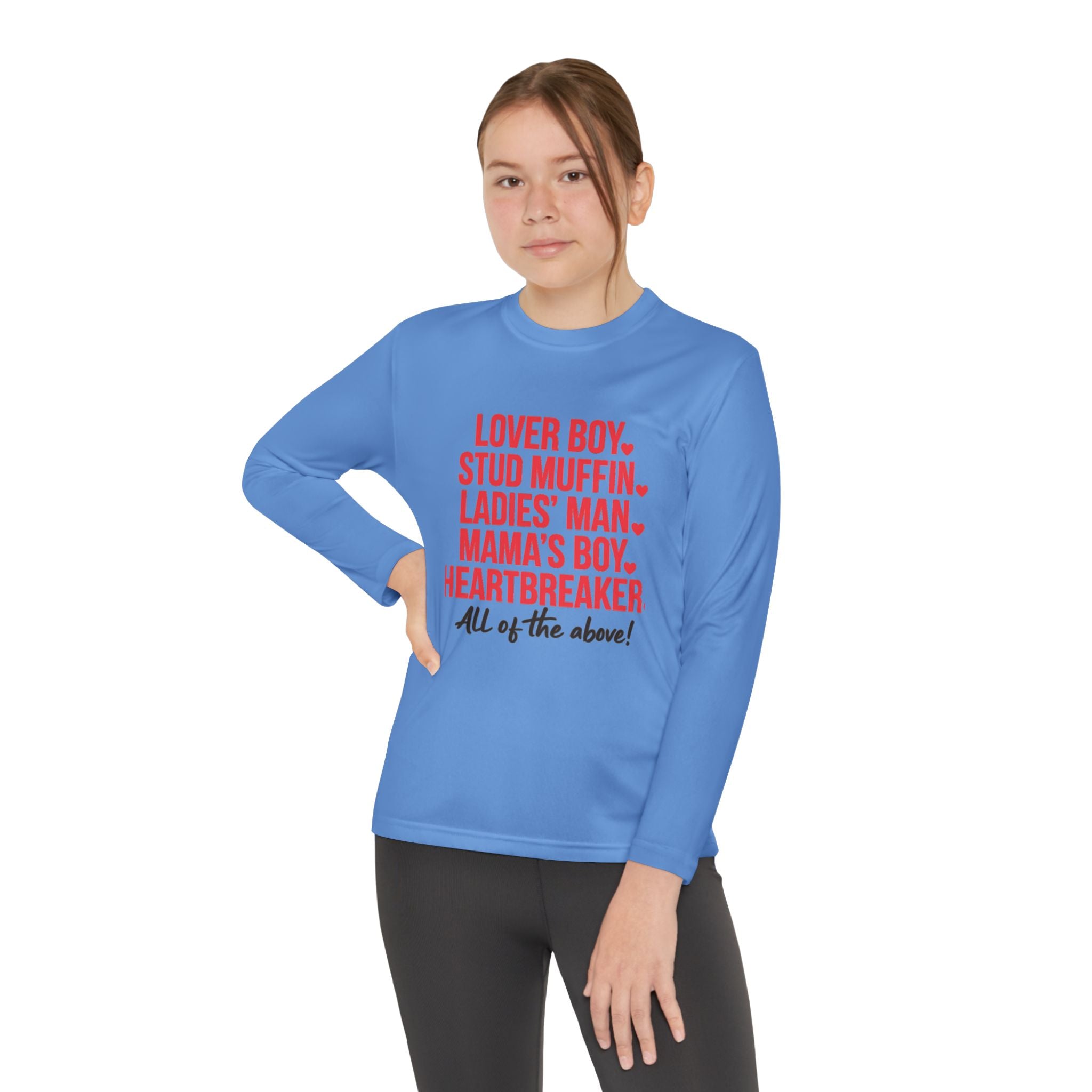 Youth Long Sleeve Tee - "Lover Boy, Stud Muffin...All of the Above!" Graphic