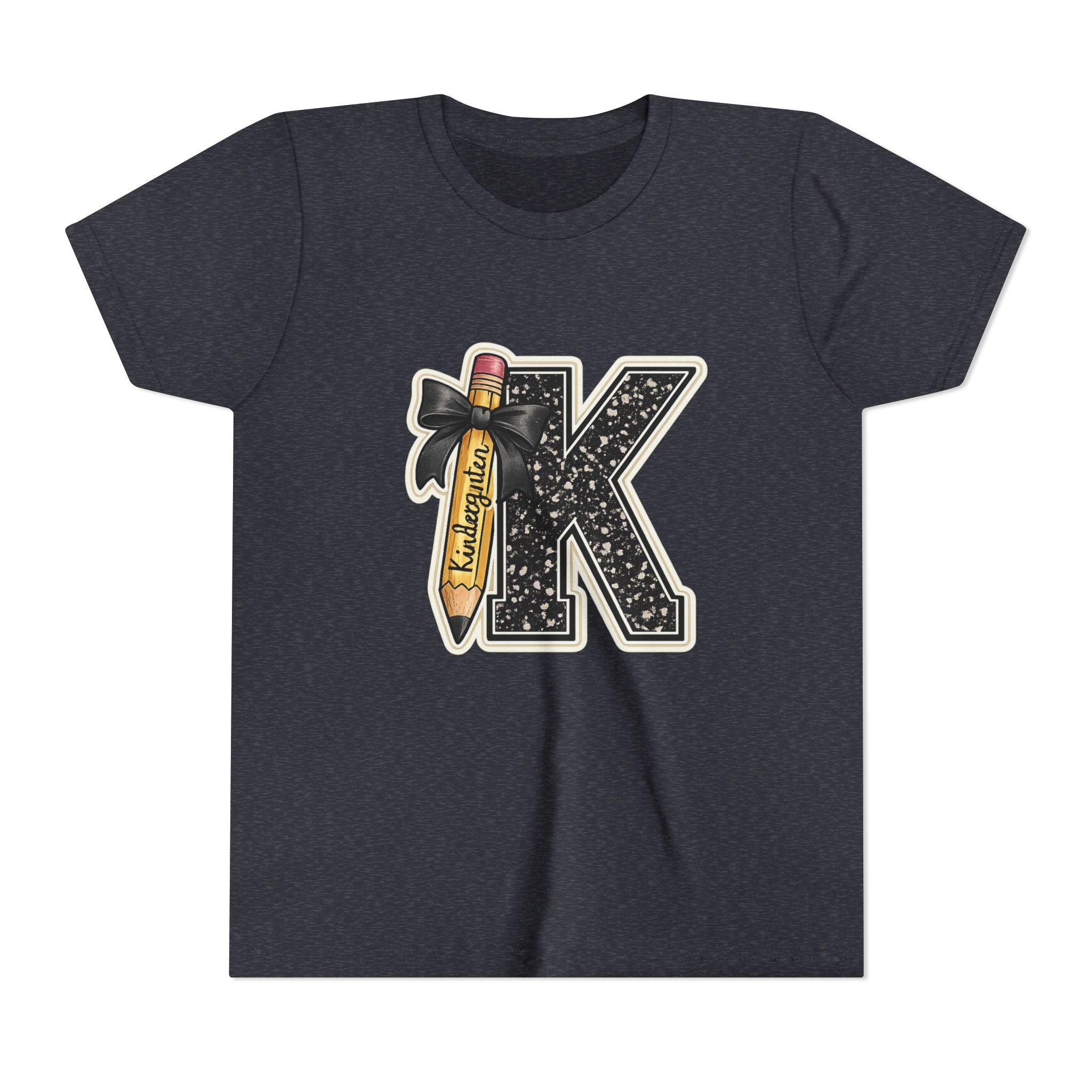 Youth K Monogram Pencil Tee — Kids Initial Letter K School Shirt