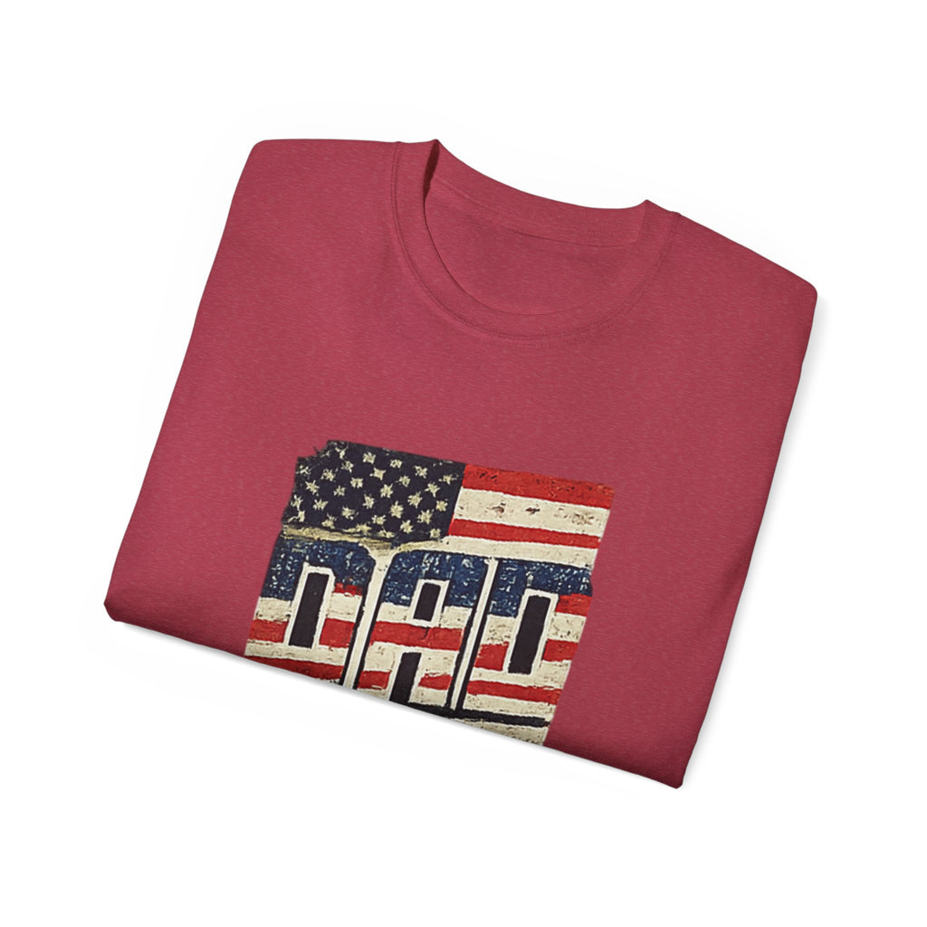 Patriotic Dad T-Shirt – Vintage American Flag 'DAD' Tee for Father’s Day