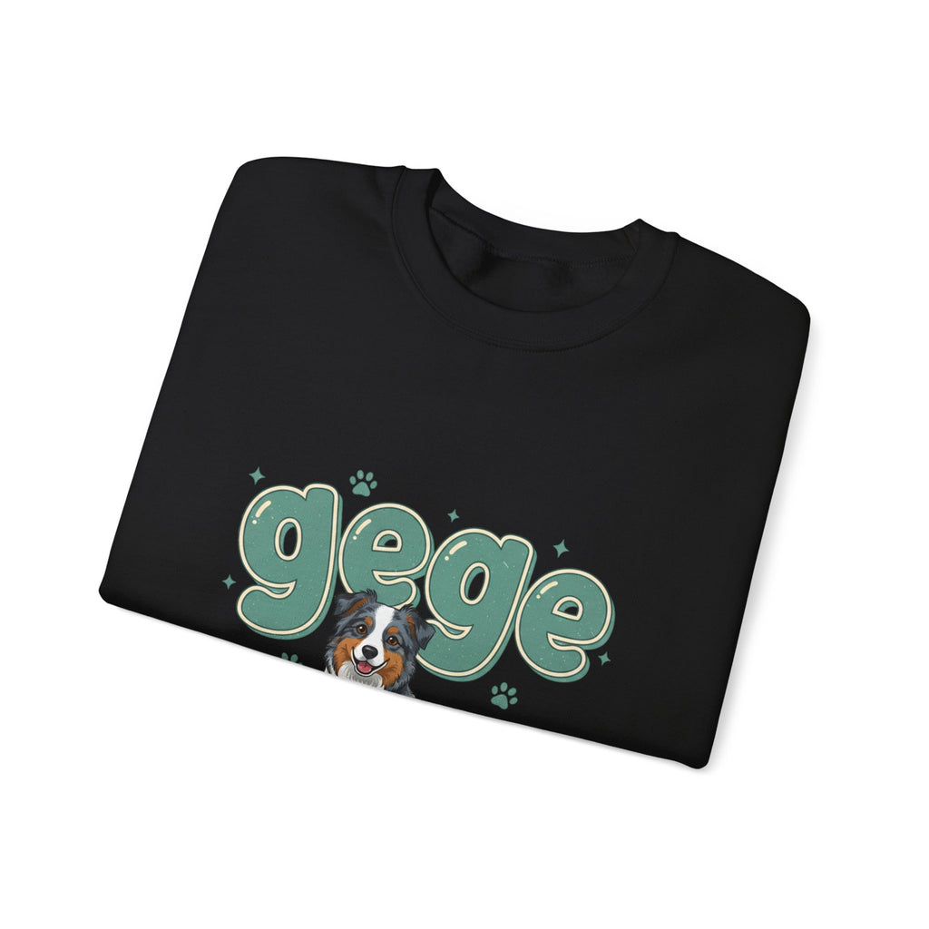 Crewneck Sweatshirt — Cute "gege" Design with Australian Shepherd Illustration