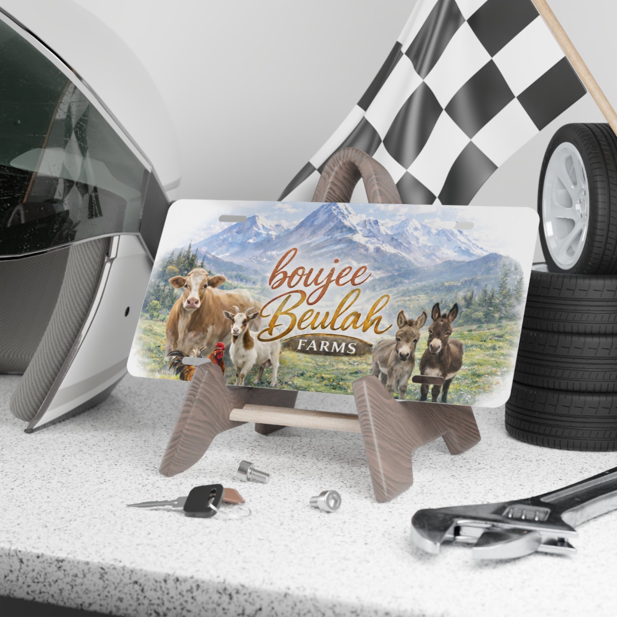 Boujee Beulah Farms Vanity Plate — Rustic Farm Animal License Tag