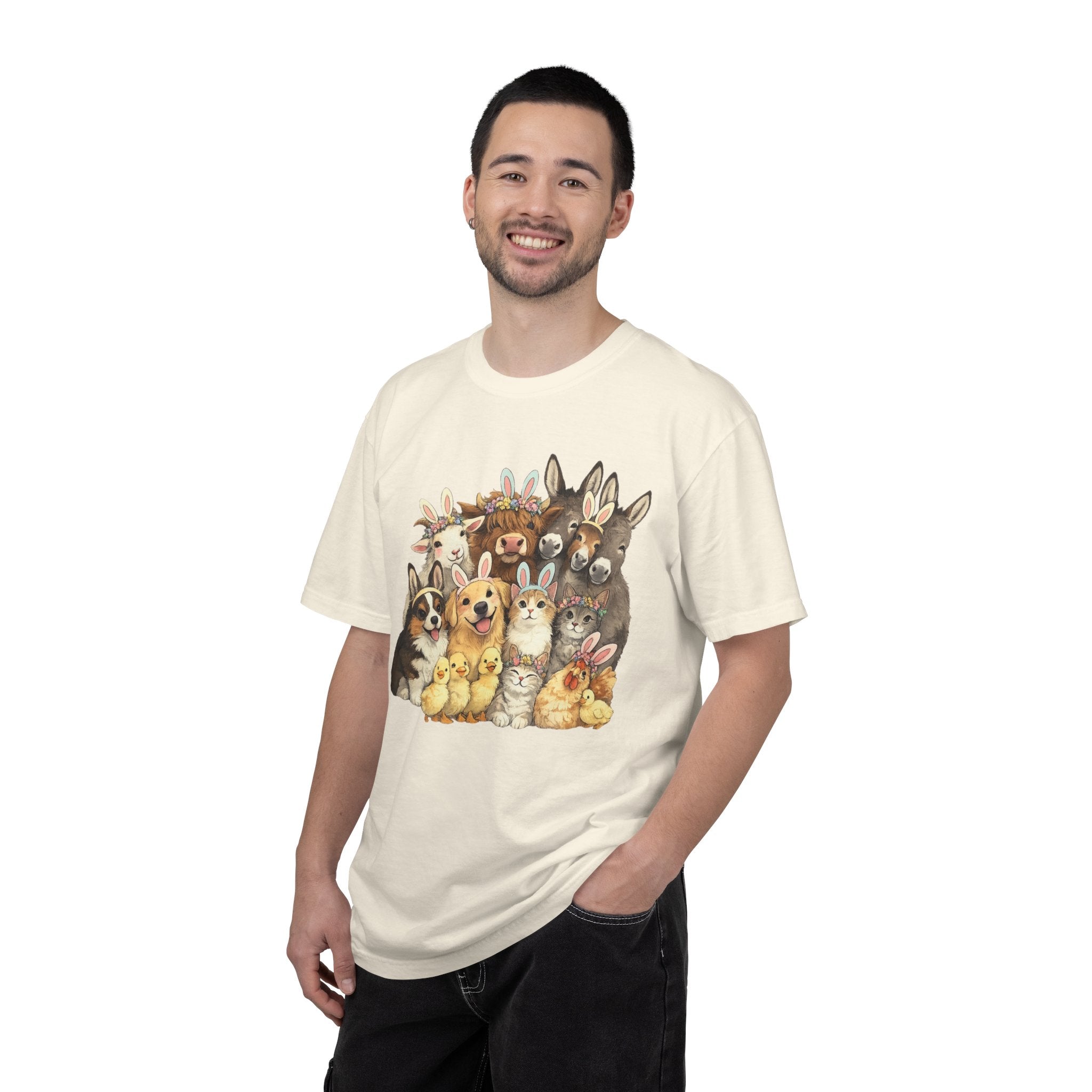 Farm Friends Crew T-Shirt — Cute Bunny, Chick, Donkey & Dog Animal Portrait Tee