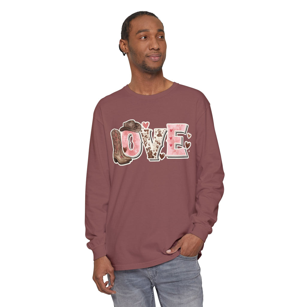 Western 'LOVE' Long Sleeve Tee — Cowgirl Cowboy Heart Graphic